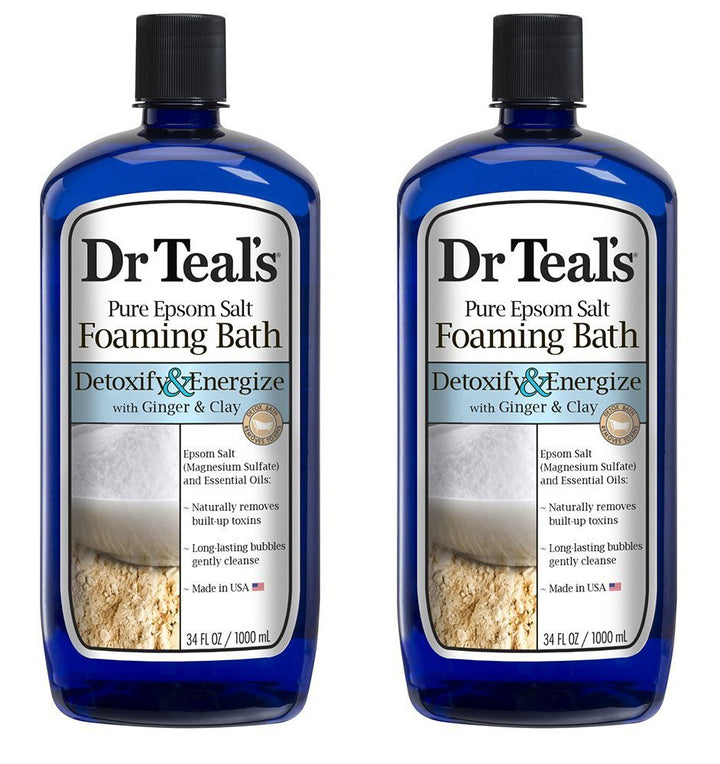 Dr Teal Detox Ginger & Clay Foaming, Bath 34 FL OZ, 2 Pack (Total 68 FL OZ)