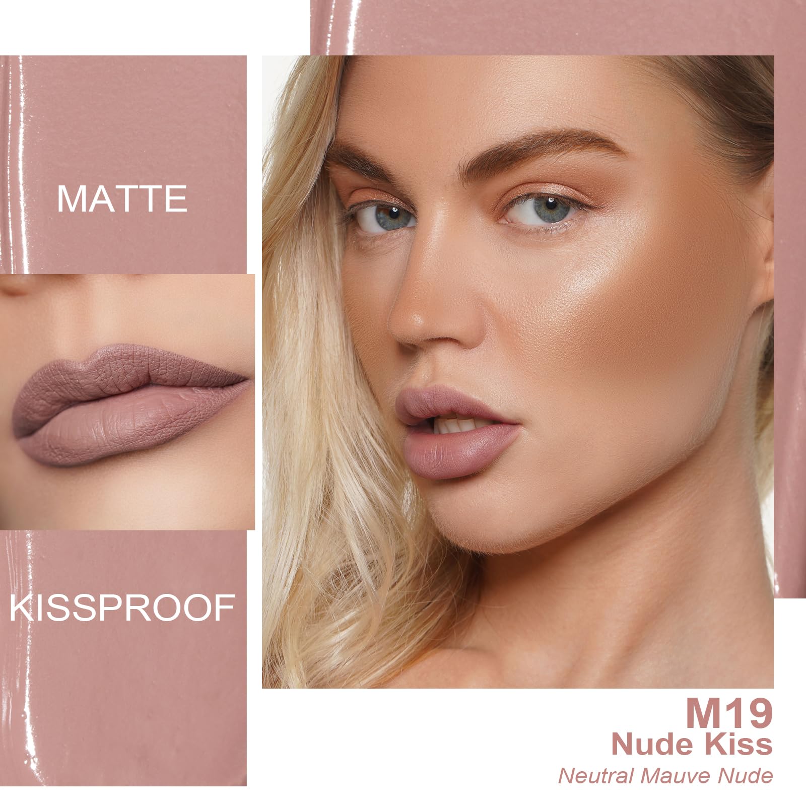 Oulac Matte Liquid Pink Lipstick for Women, Pink Nude Long Lasting Lipstick, Waterproof Lip Stain, No Transfer, Creamy High Pigmented Formula with Vitamin E, Vegan & Cruelty-Free M19