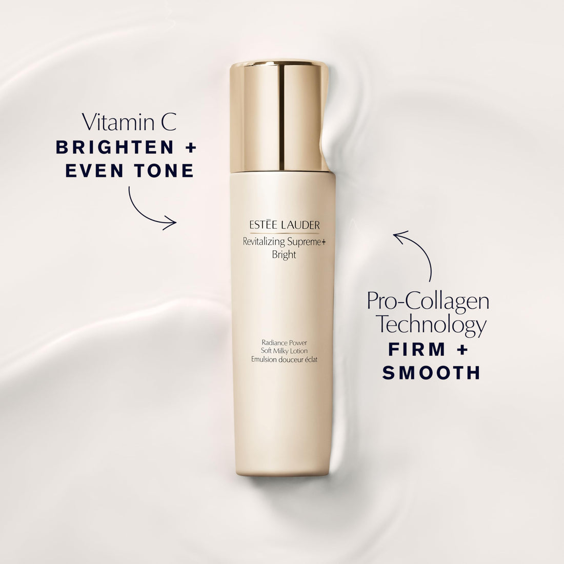 Estée Lauder Revitalizing Supreme+ Bright Radiance Power Soft Milky Lotion Moisturizer with Vitamin C | Targets Dark Spots & Dullness, 3.4 Fl Oz