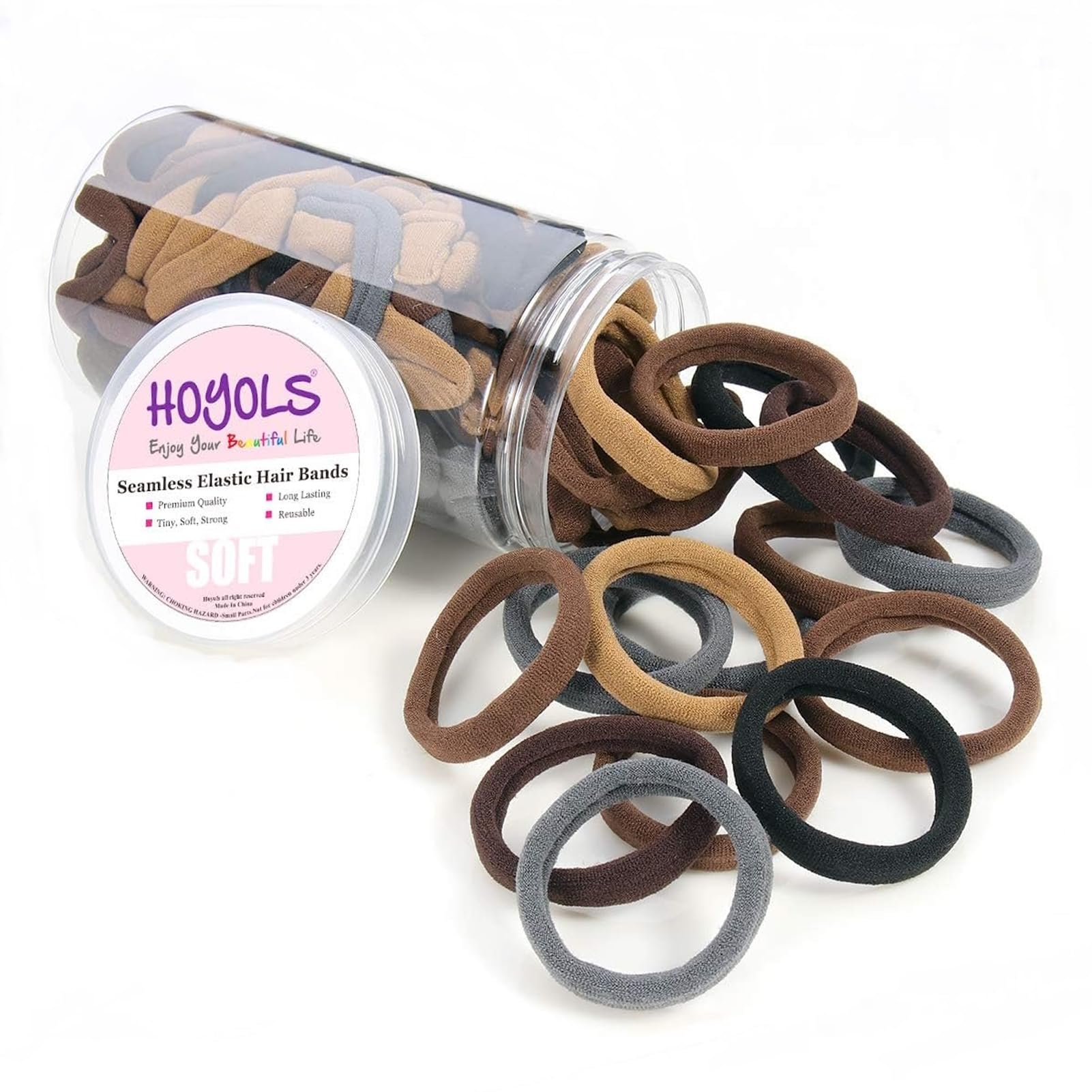 HOYOLS 100pcs Soft Hair Ties no Damage, Seamless Soft Thick Ponytail Holder Scrunchies Head Bands No Crease for Women Girls (Brunette Brown Set)