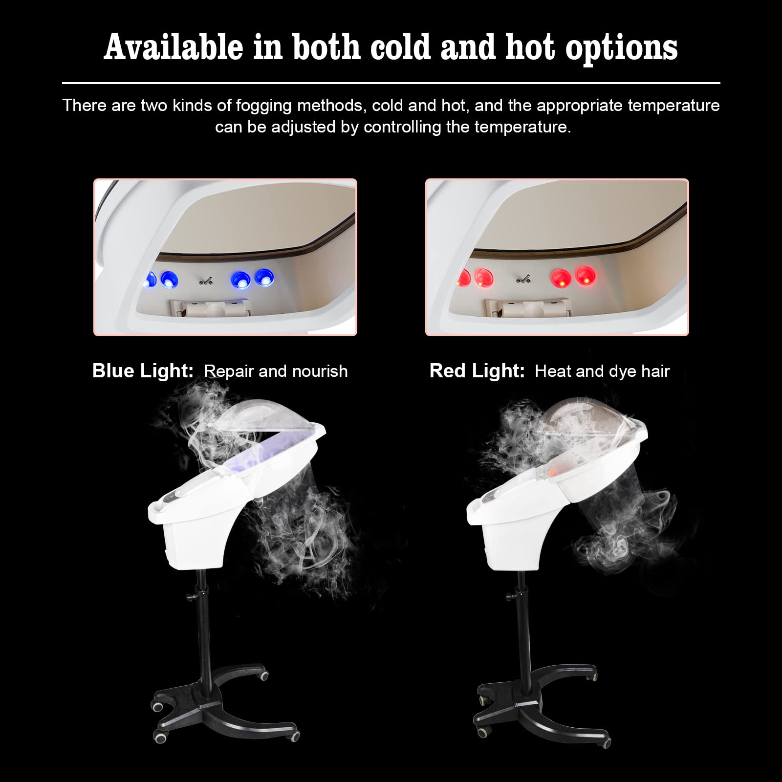 Hair Steamer Hair Mister Hooded Ozone O3 Micro Mist Hair Care Professional Machine White UV Protect Paint Unit Barber Shop Red Blue Light Black Natural Hair Deep Conditioning Wheel Base ET1408BM