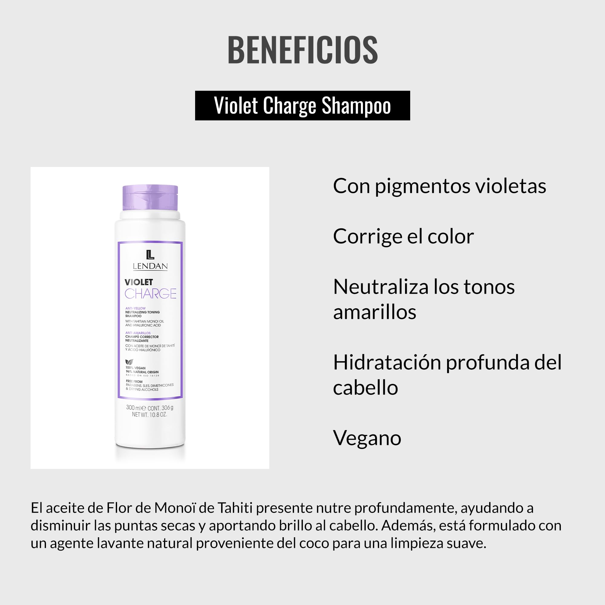 Lendan - Purple Shampoo - Violet Charge Shampoo - 300 ml - With Violet Pigments - Color Correcting - Neutralizes Yellow Tones - Deep Hair Hydration - Vegan