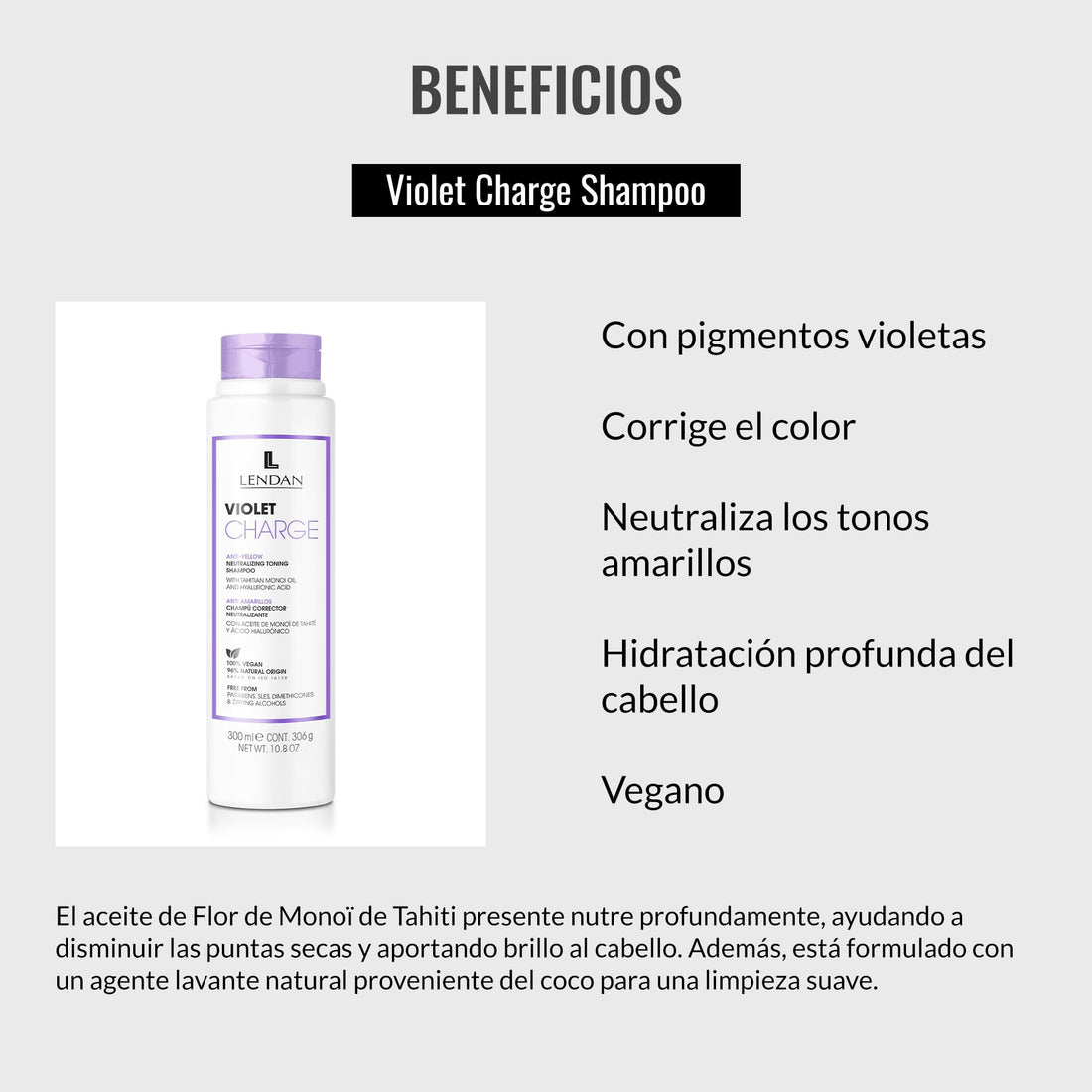 Lendan - Purple Shampoo - Violet Charge Shampoo - 300 ml - With Violet Pigments - Color Correcting - Neutralizes Yellow Tones - Deep Hair Hydration - Vegan