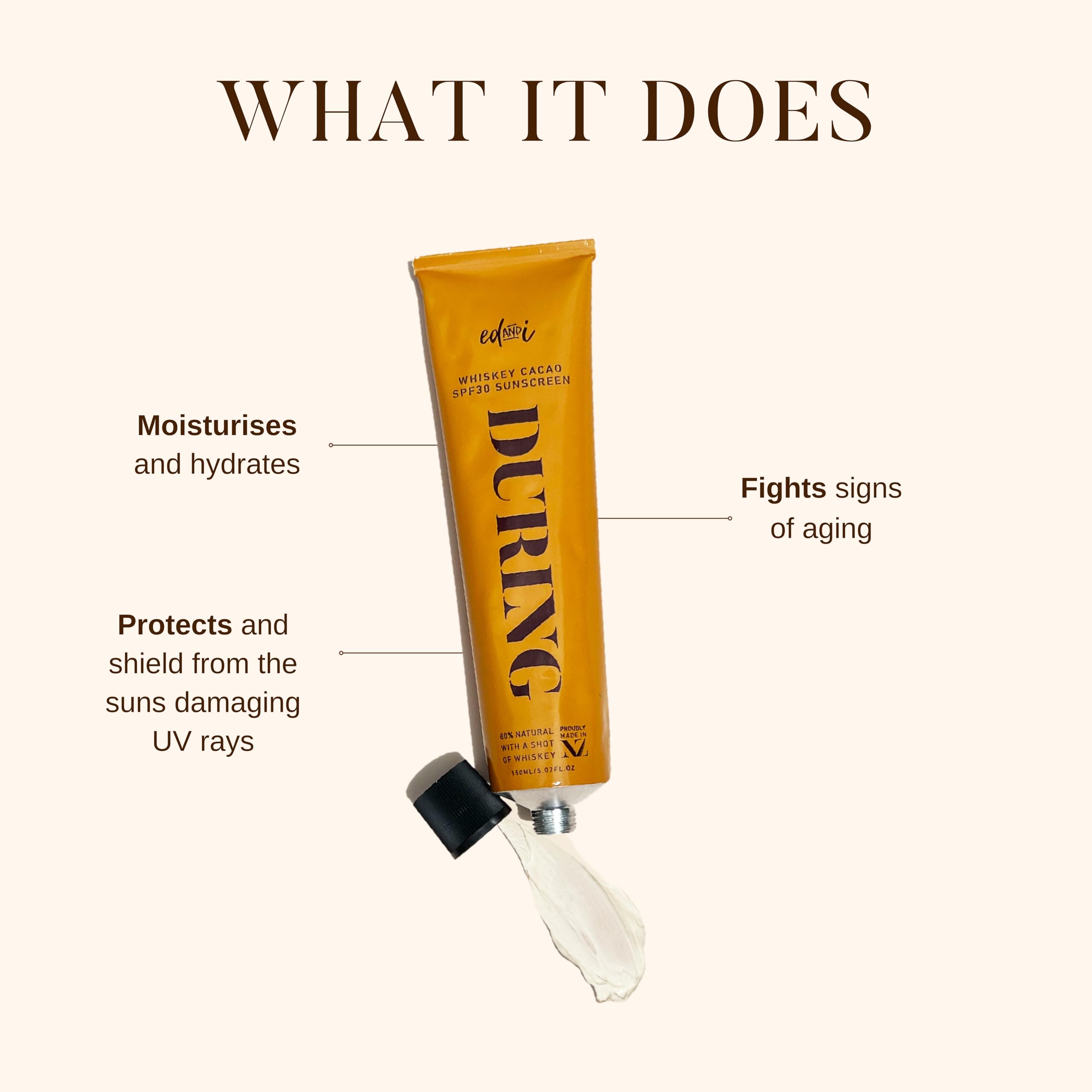 edandi DURING SPF 30 Sunscreen Body Lotion Whiskey Cacao, Moisturizing Sunblock with Vitamin E, Oxybenzone Free, 5.07 oz