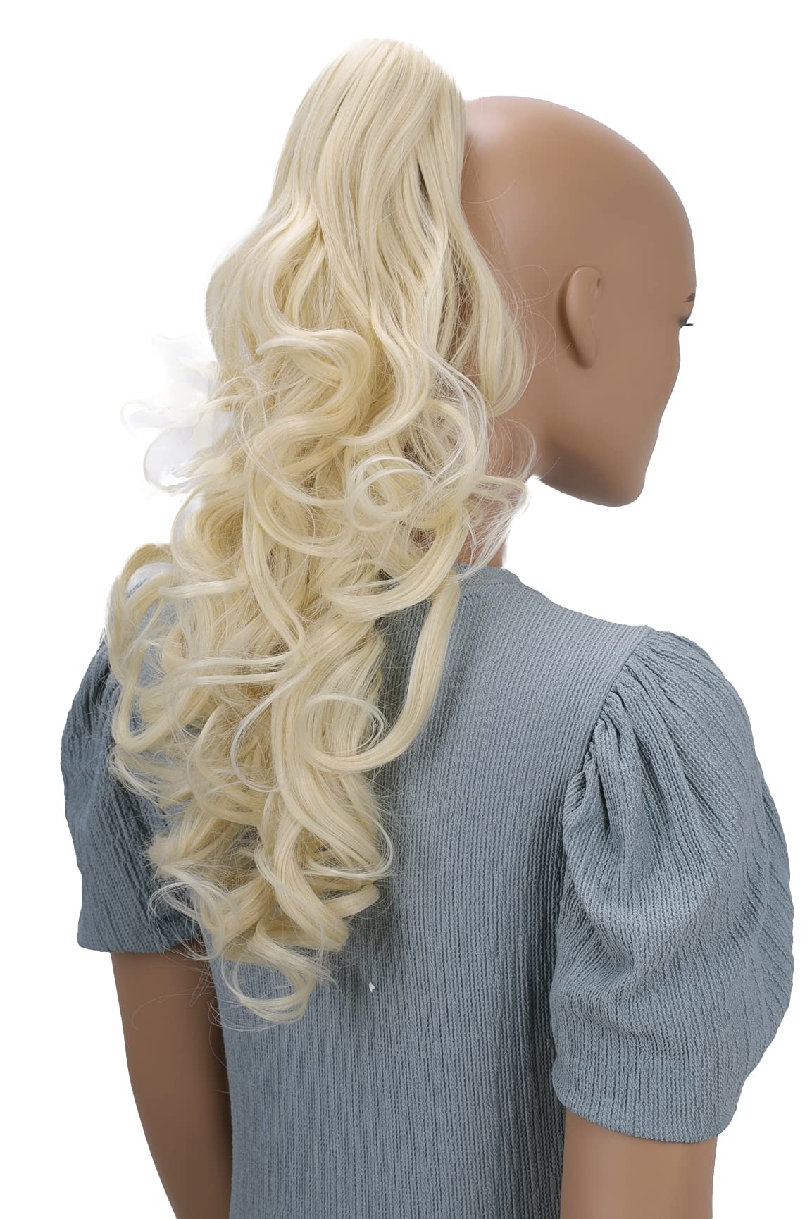 22 & 160g Hair Piece Pony Tail Extension (LIGHT BLONDE MIXPLATINUM) Very Long & Voluminous VERY CURLED (hand made) Wavy Heat-Resisting