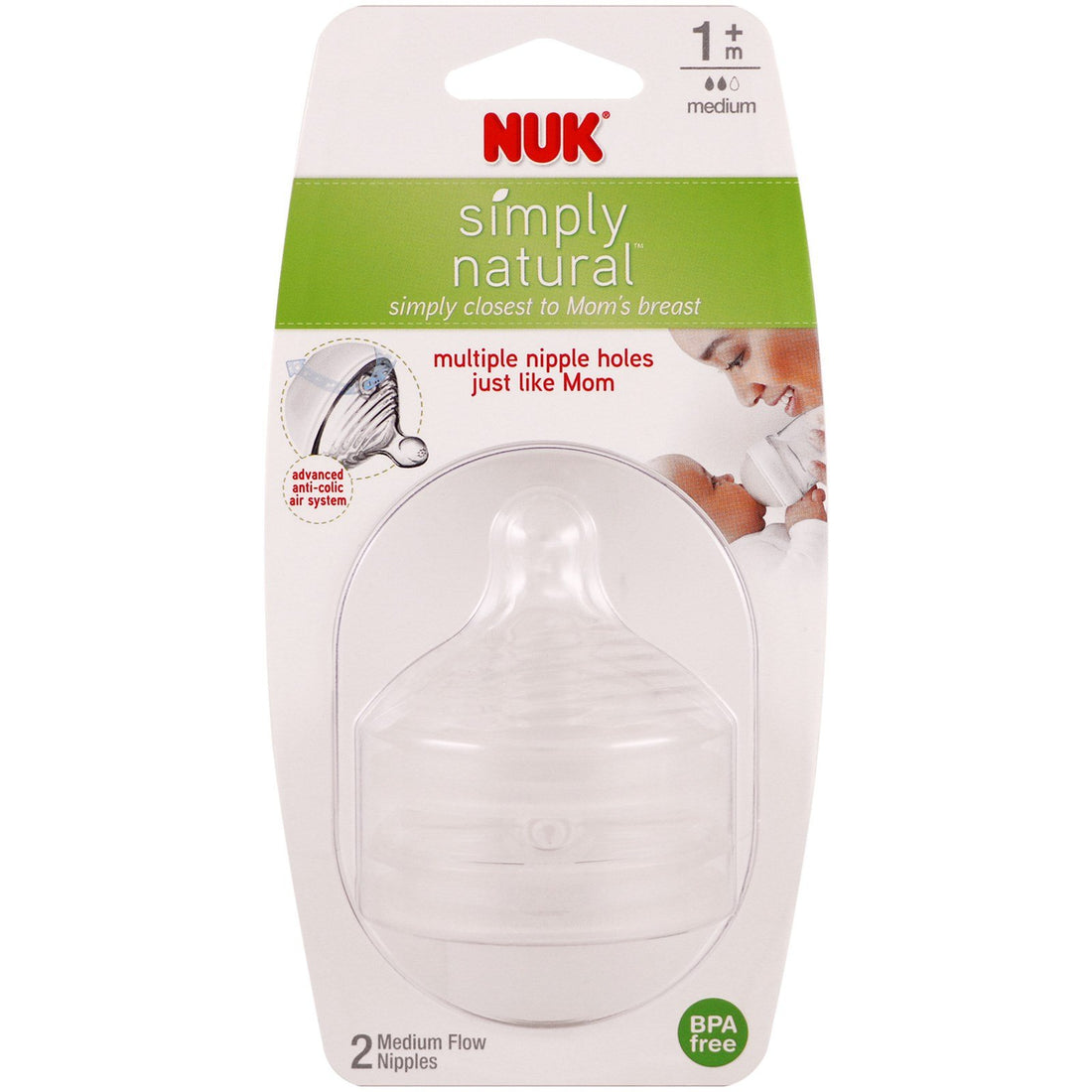 NUK Simply Natural Replacement Nipples, Fast Flow, 2pk