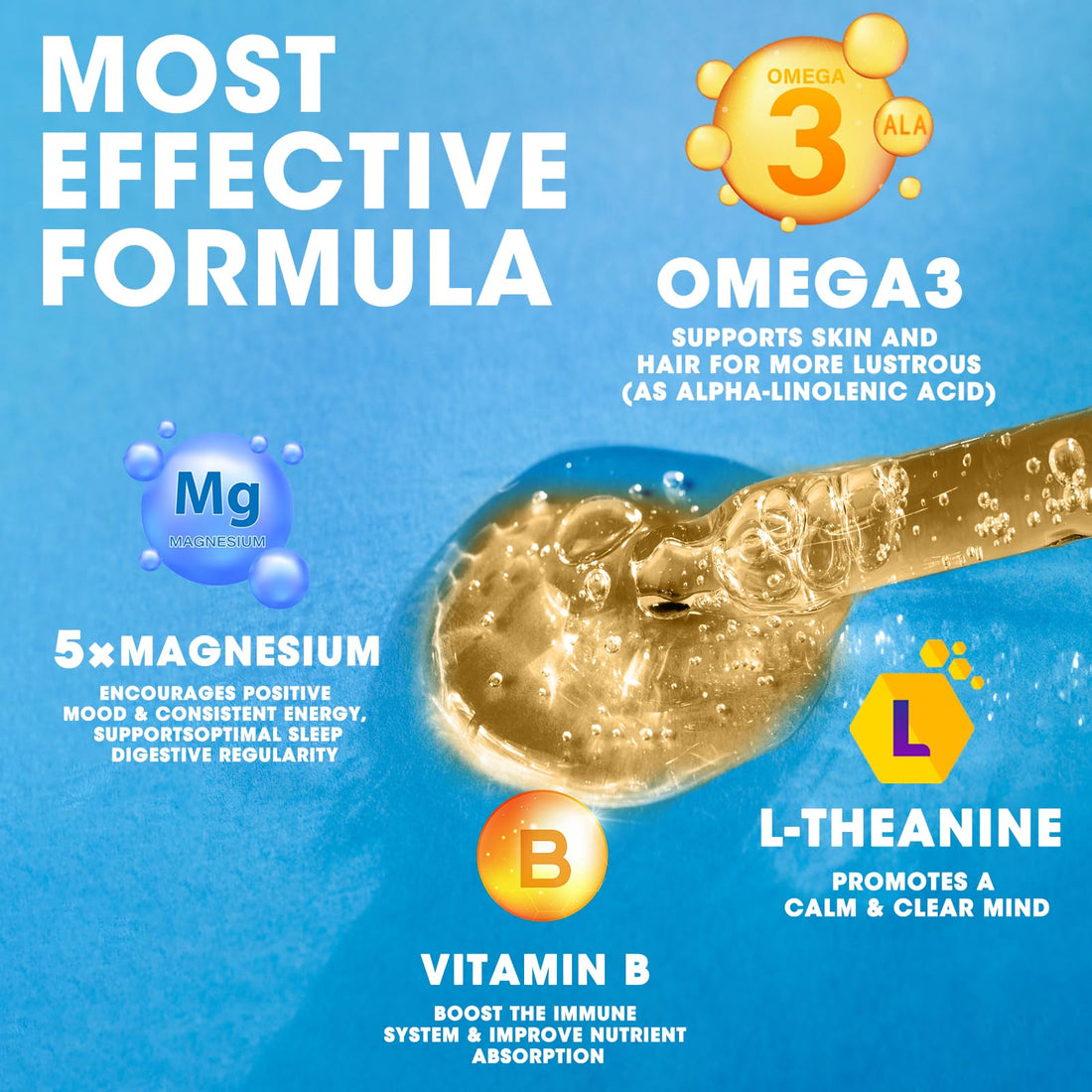 iMATCHME Magnesium Glycinate Liquid Drop with Citrate, Oxide and Taurate, Calm Magnesium with Omega3, L-Theanine, D3, B6, B12 for Calm, Sleep, Leg Cramps, Muscles, Energy, Sugar-Free Strawberry Flavor