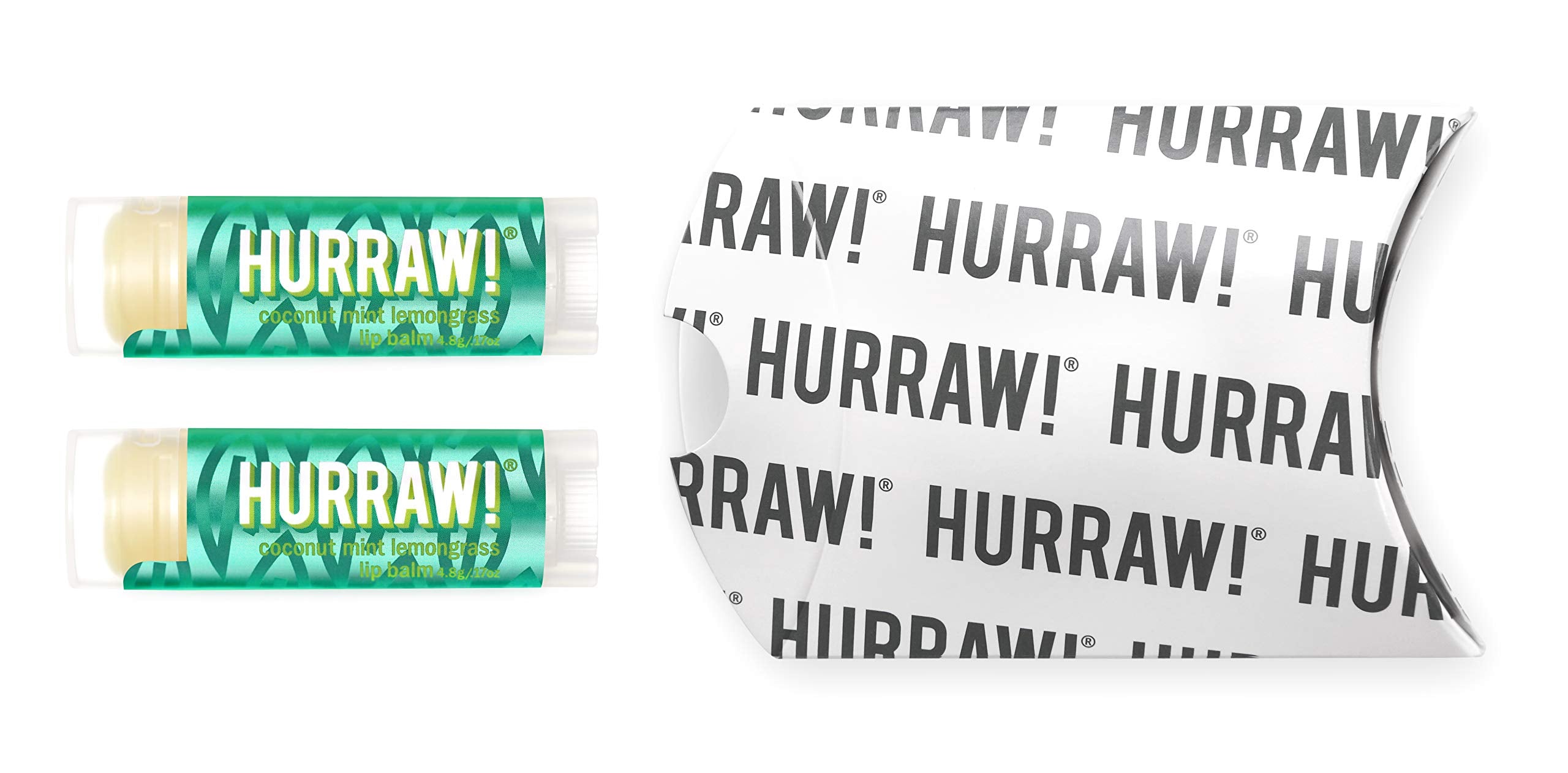 Hurraw! Coconut, Mint, Lemongrass (Pitta) Lip Balm, 2 Pack: Organic, Certified Vegan, Cruelty and Gluten Free. Non-GMO, 100% Natural Ingredients. Bee, Shea, Soy and Palm Free. Made in USA
