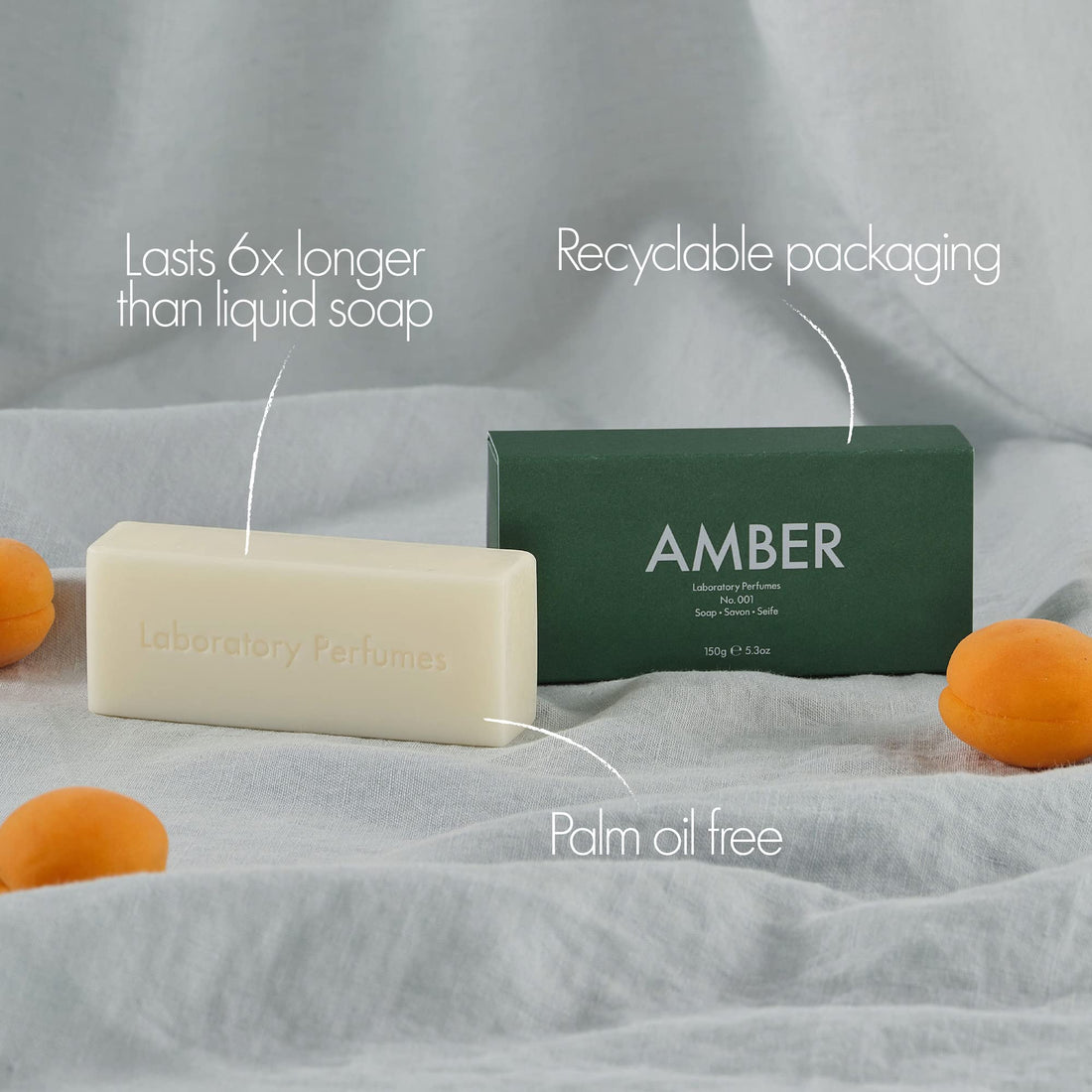 Laboratory Perfumes Amber Soap Bar | Infused with Amber Fragrance | Enriched with Shea Butter & Jojoba Oil | Palm Oil-Free, Plastic-Free & Skin-Kind (150g)