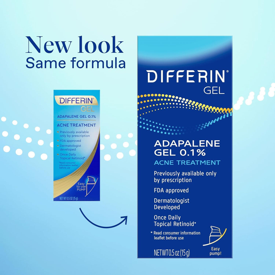 Differin Acne Treatment Gel, 30 Day Supply, Retinoid Treatment for Face with 0.1% Adapalene, Gentle Skin Care for Acne Prone Sensitive Skin, 15g Pump (Packaging May Vary)
