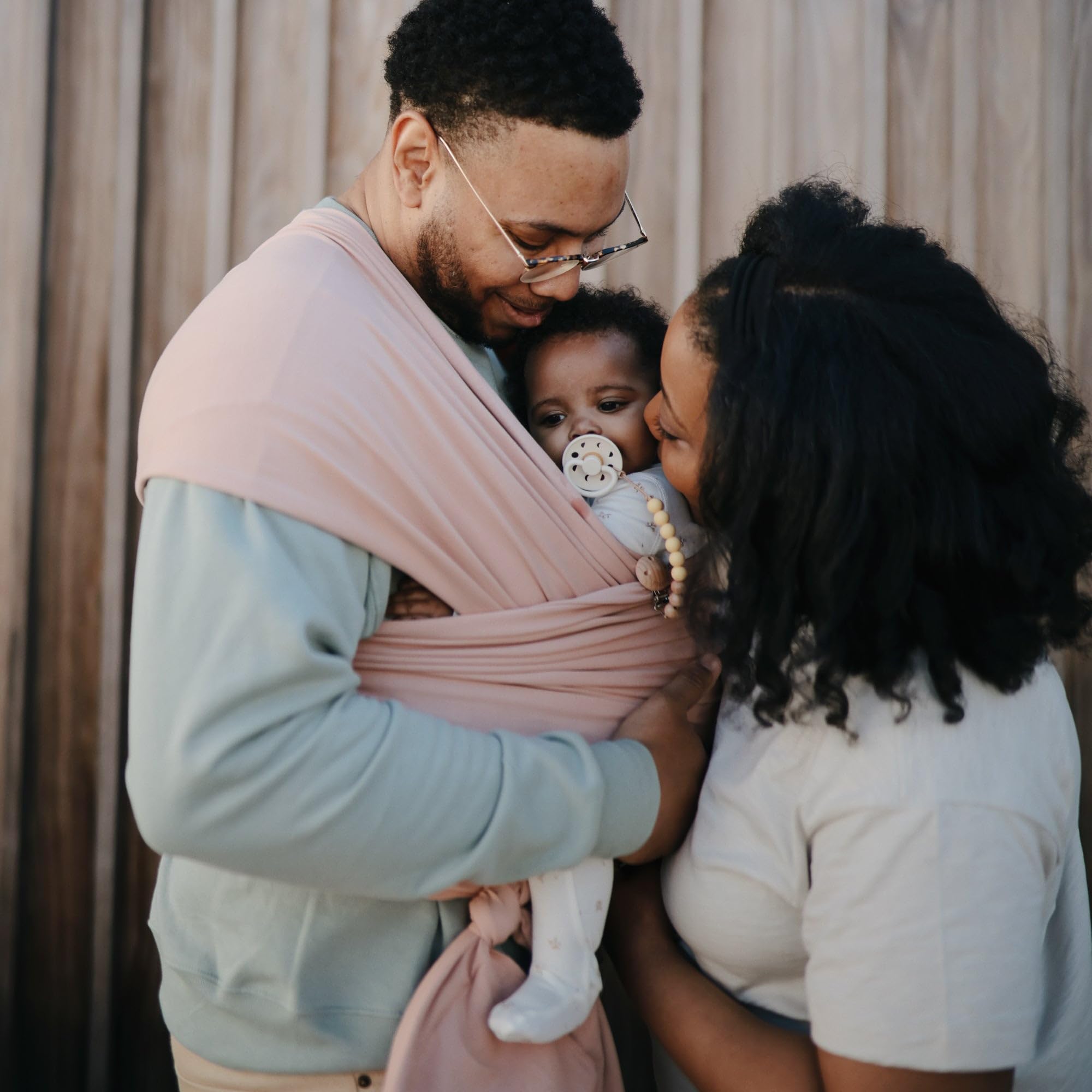 mushie Baby Wrap Carrier | Organic Cotton and Elastane | Infant Sling for Newborn and Babies 8-35 lbs (Blush)