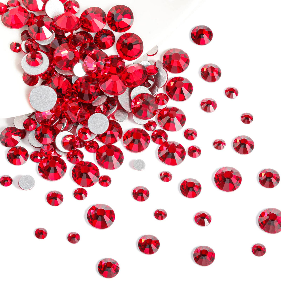 Beadsland 2500pcs Red Rhinestones, Flatback Gems Round Red Crystal Rhinestones for Crafts Mixed 8 Sizes SS4~SS30 with Picking Tweezer and Pen (Siam)