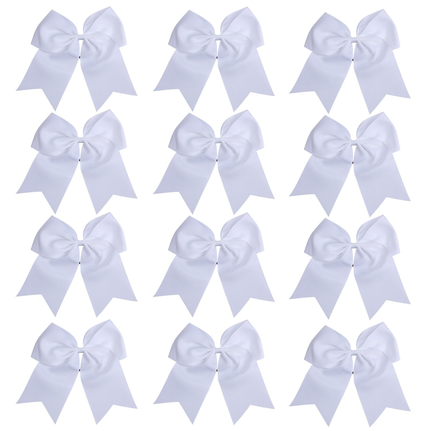 8 Inch Cheerleader Bows Ponytail Holder Cheerleading Bows Hair Tie(White)