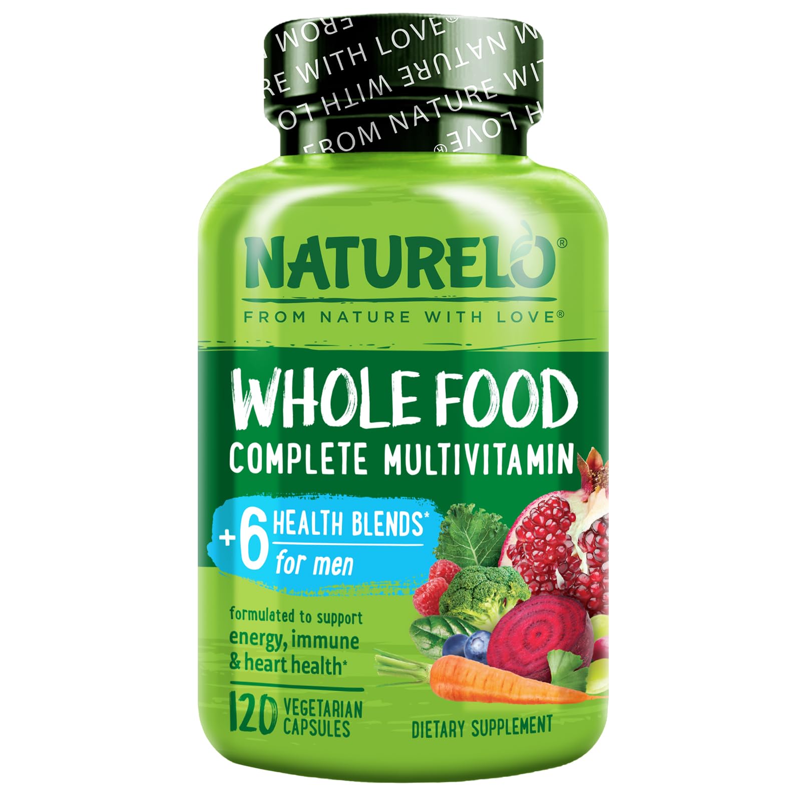 NATURELO Mens Multivitamins - Whole Food Multivitamin for Men with Vitamins, Minerals - 120 Vegetarian Capsules for Energy, Brain, Heart, Eye Health*