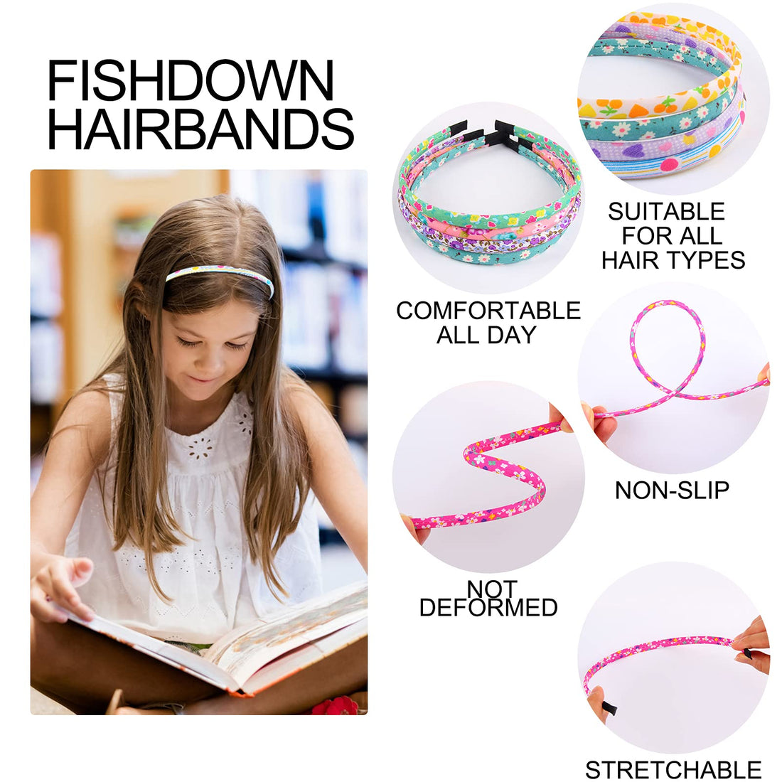 Headbands for Girls 12Pcs Thin Head Bands for Kids Children Hairbands for Toddler Floral Cloth Fabric Covered Headband Birthday Party Favors