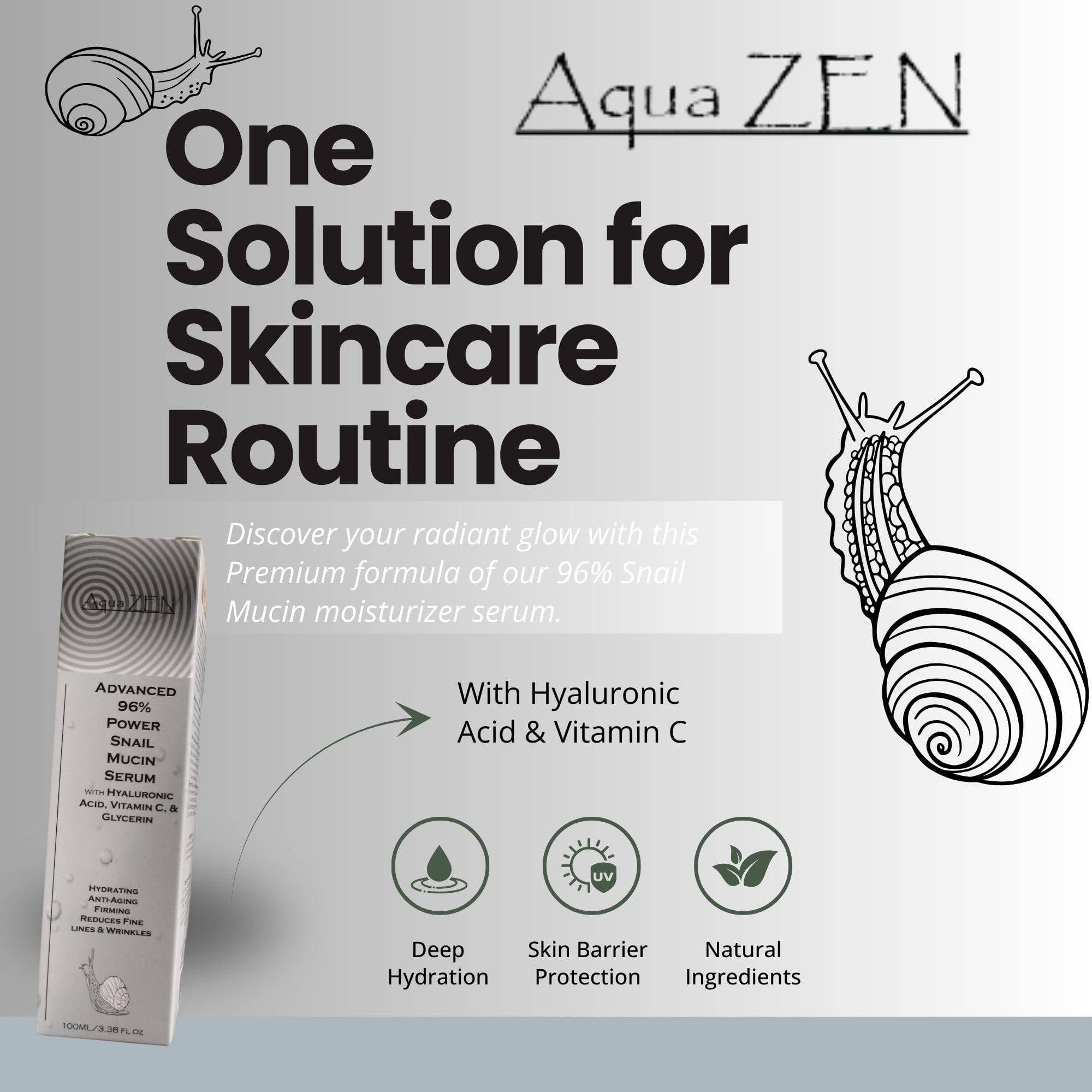 Advanced Snail Mucin Serum with Vitamin C & Hyaluronic Acid | Hydarates, Nourishes, & Rejuvenates Skin - Anti Aging, Brightening, & Evens Skin Tone | Korean Skincare