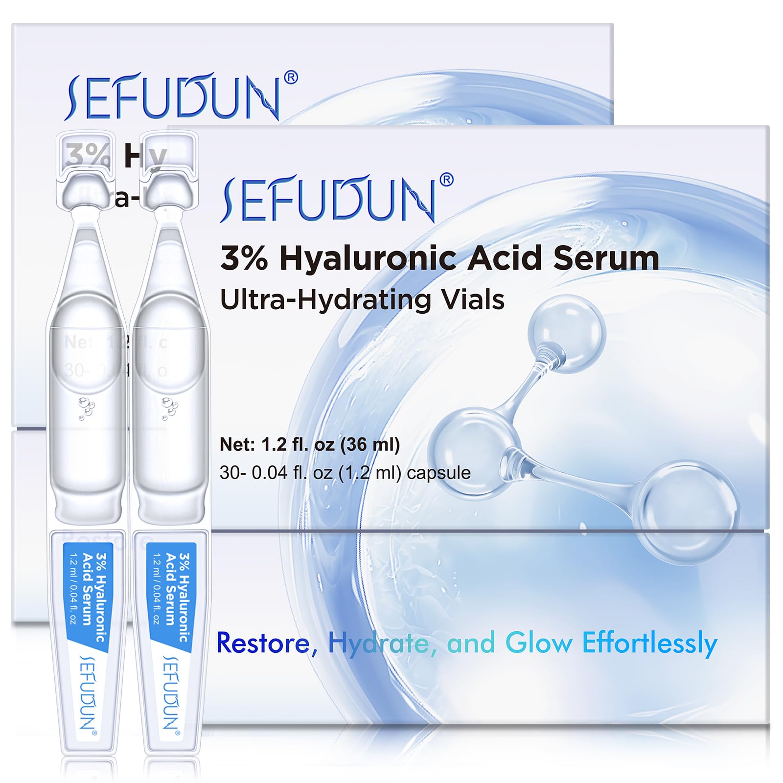 3% Hyaluronic Acid Serum, 30pcs Ultra Hydrating Serum for Face, Anti-Aging Vials Skincare for Boosting Moisture