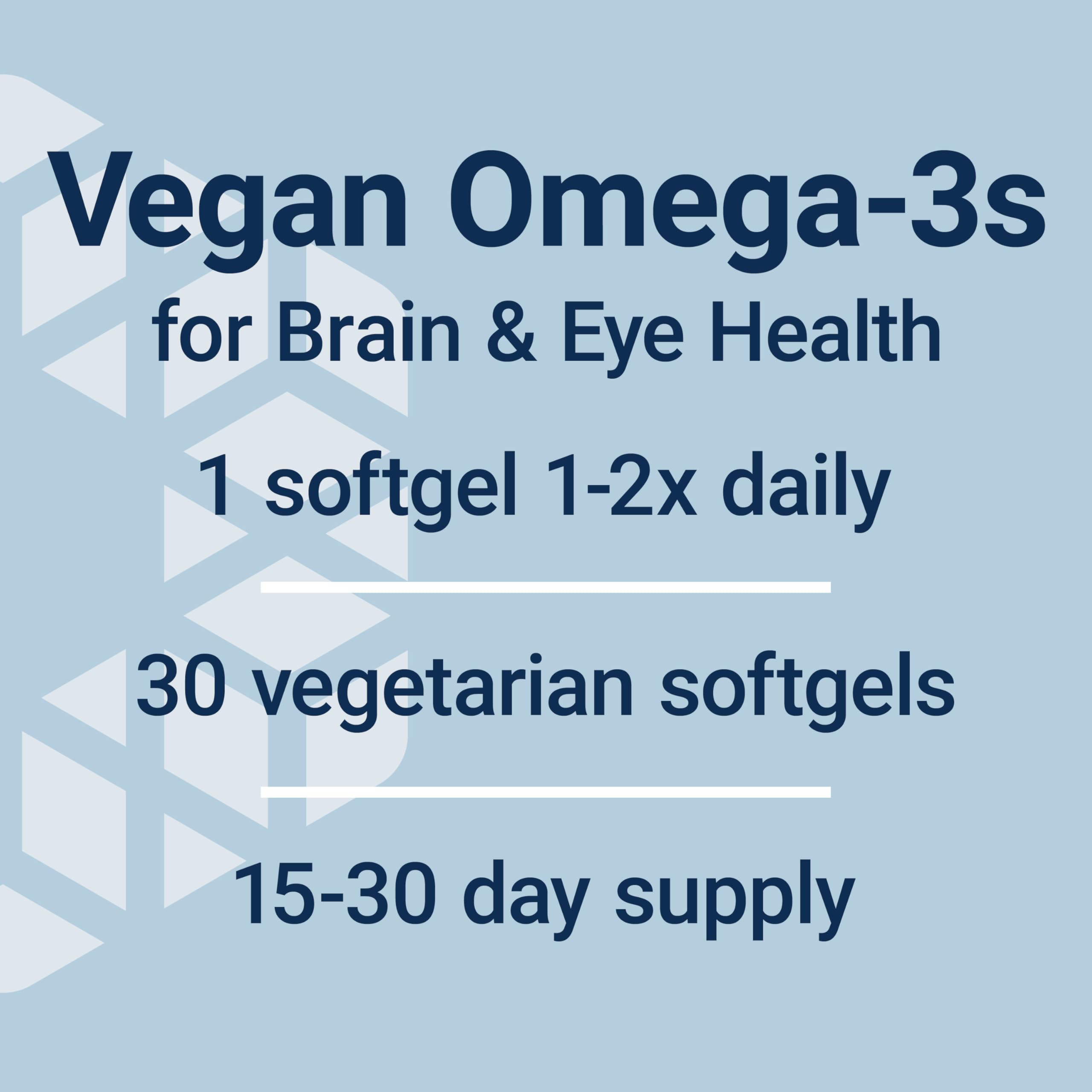 Life Extension Vegetarian DHA, Omega-3 from Algae for cognition, Mood & Eye Health, Gluten-Free, Non-GMO, Vegan, 30 softgels