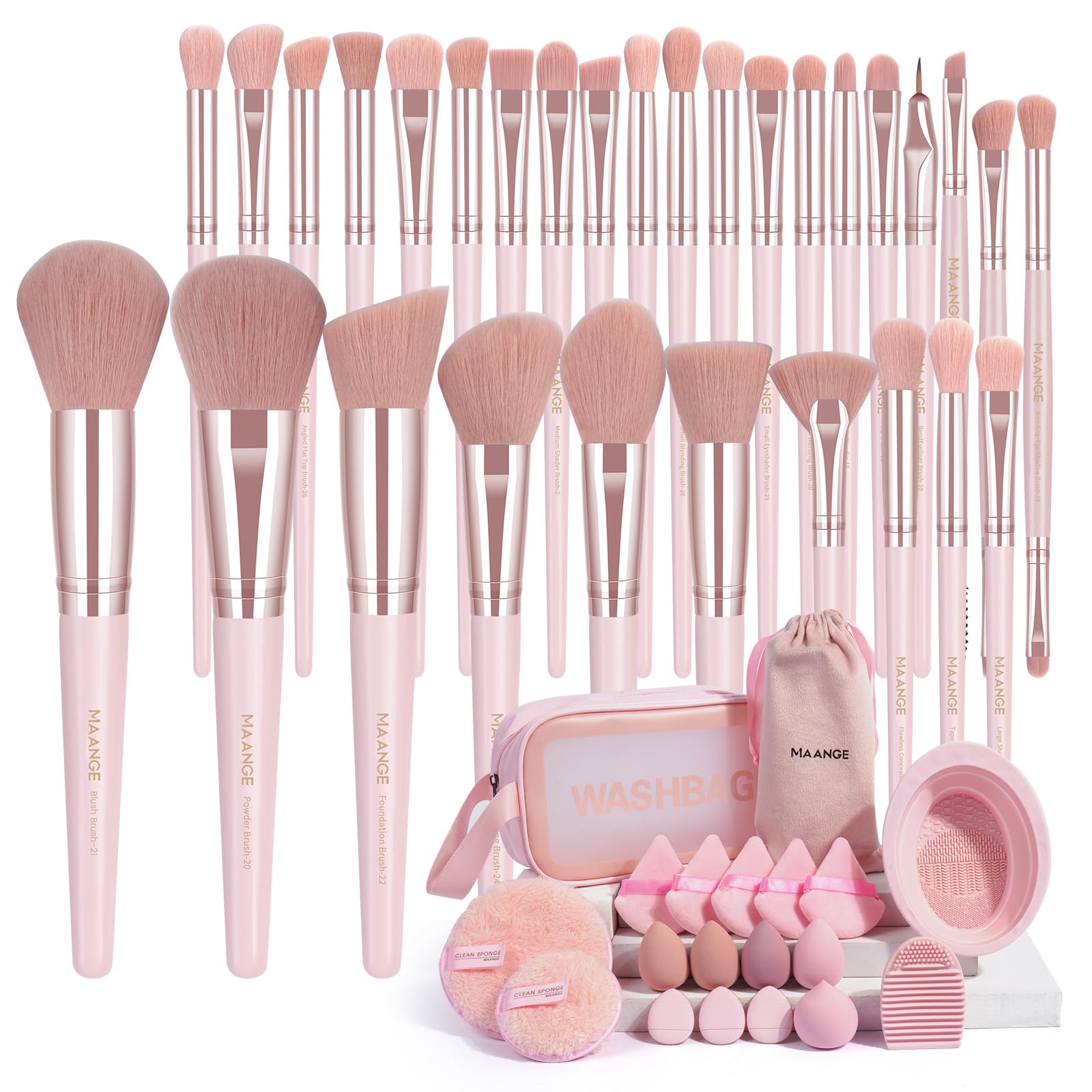 MAANGE Makeup Brush Set 49 Pcs Makeup Tool Set Premium Synthetic Foundation Powder Concealers Eye shadows Blush Makeup Brushes (Pink, 49 Piece Set)