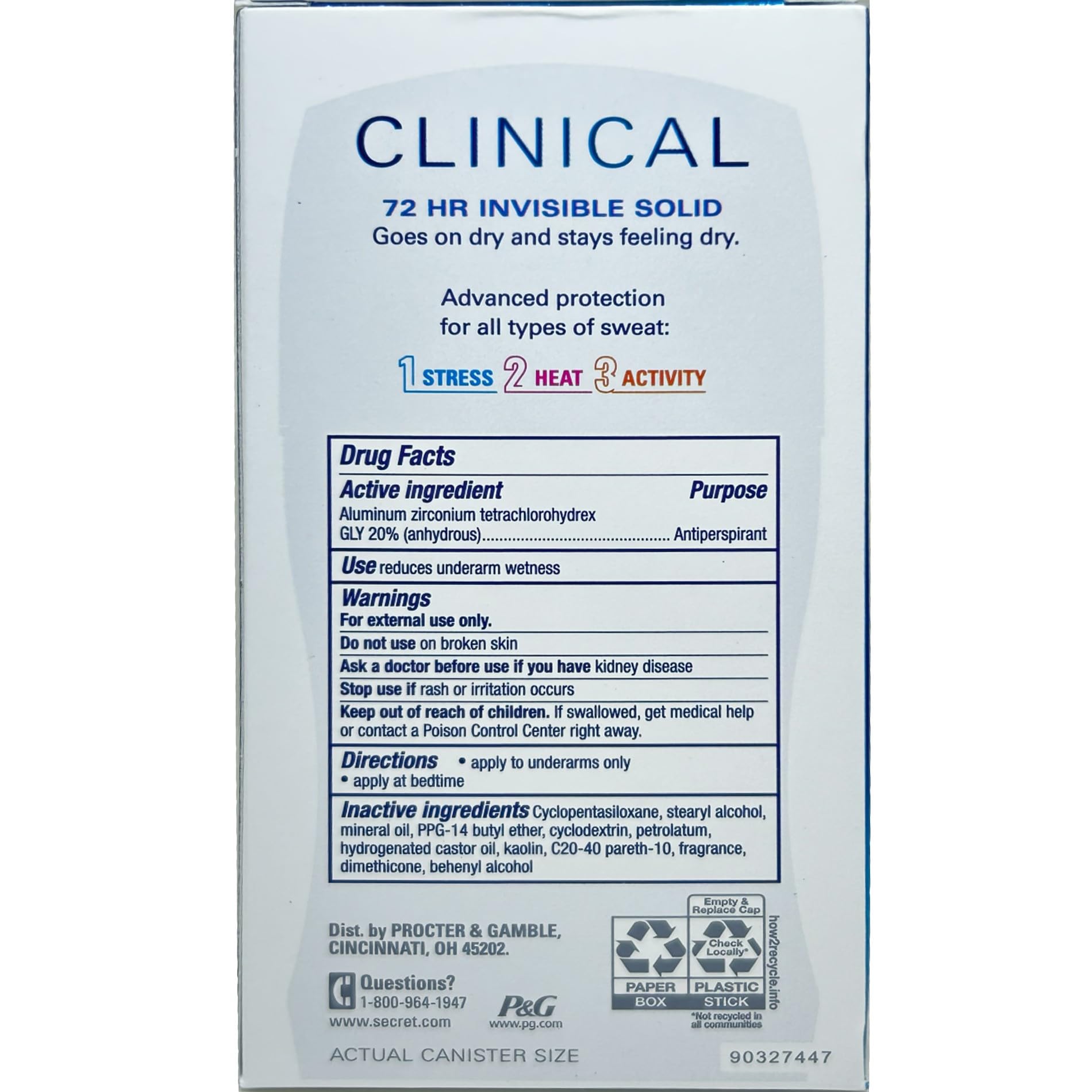 Secret Clinical Strength Invisible Solid Deodorant (1.6 oz, 3 pk.)