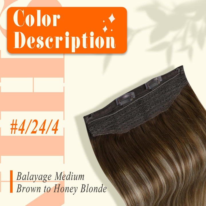 Fshine Invisible Hair Extensions Human Hair Clip in Headband 16Inch Hidden Wire Crown Extensions Real Human Hair Balayage Dark Brown to Blonde 80Gram Crown Hair Pieces for Women with Thinning Hair