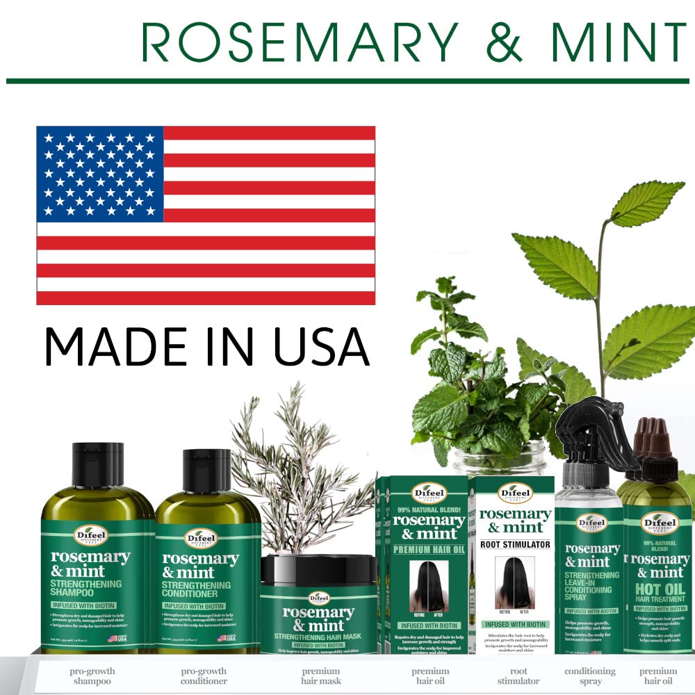 Difeel Rosemary and Mint Strengthening Leave-In Conditioning Spray with Biotin Bonus Size 8 oz. - Made with Natural Mint & Rosemary Oil for Hair Growth
