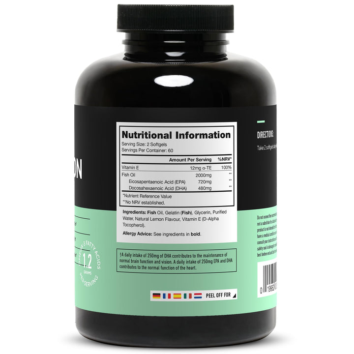 LEGION Triton Fish Oil Capsules - Triple Strength Omega 3 Essential Fatty Acids with Vitamin E & Lemon Oil for Maximum Absorption, Freshness & Purity - 2400mg EPA & DHA Per Serving, 30 Svgs