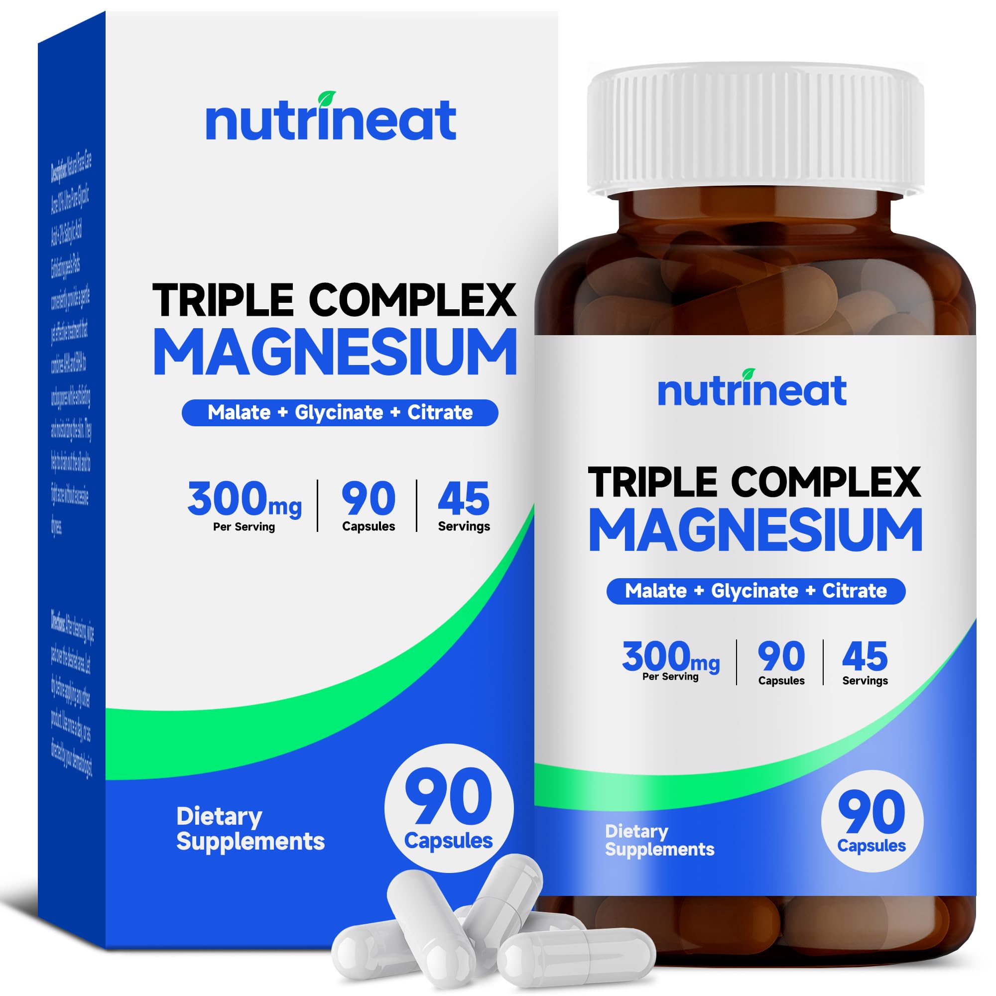 NutriNeat Triple Magnesium Complex (90 Capsules), 300mg of Magnesium Glycinate, Citrate & Malate, High Absorption, Muscle Vitality Enhancing, Boosts Performance & Strength