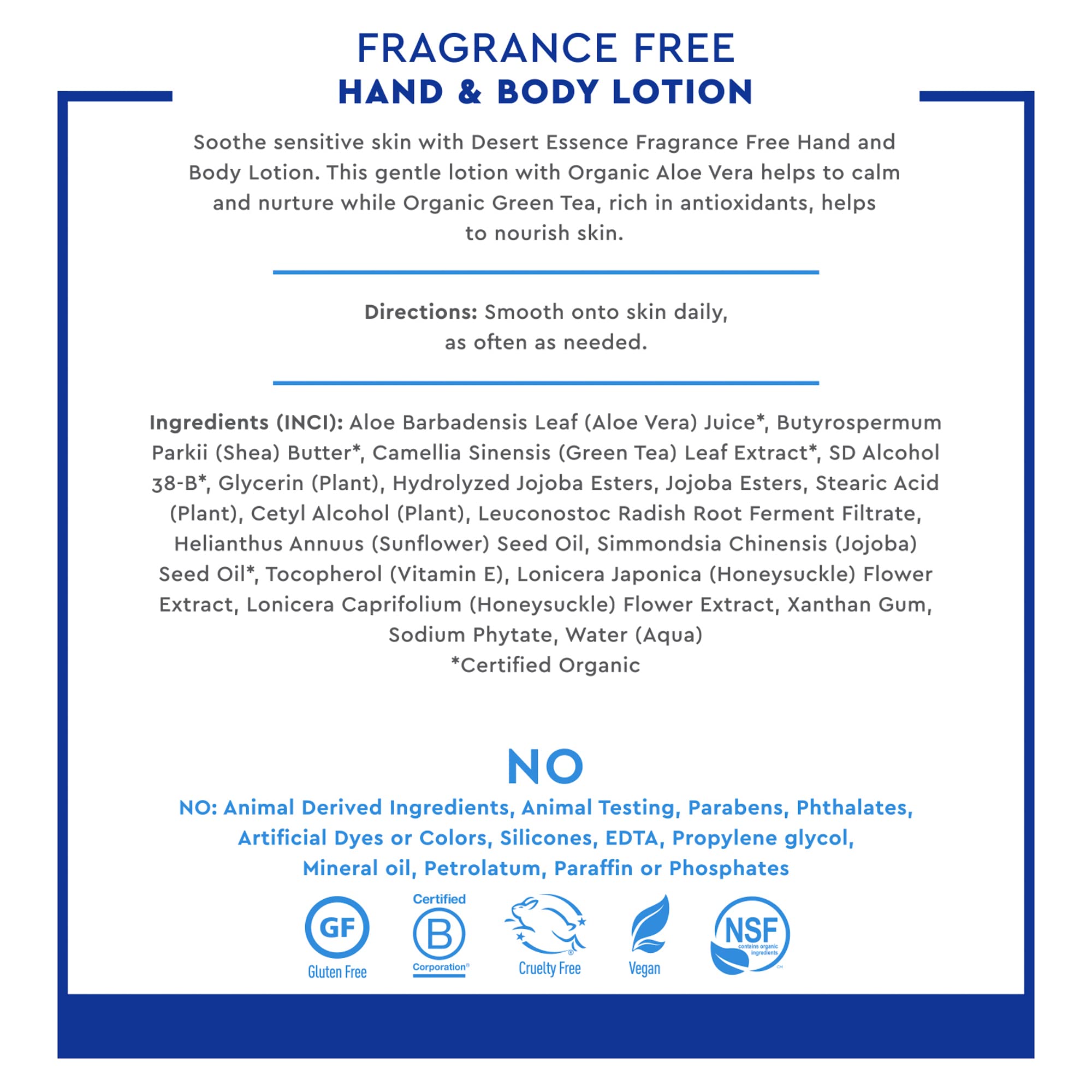 Desert Essence Hand And Body Lotion Fragrance Free 8 Ounces