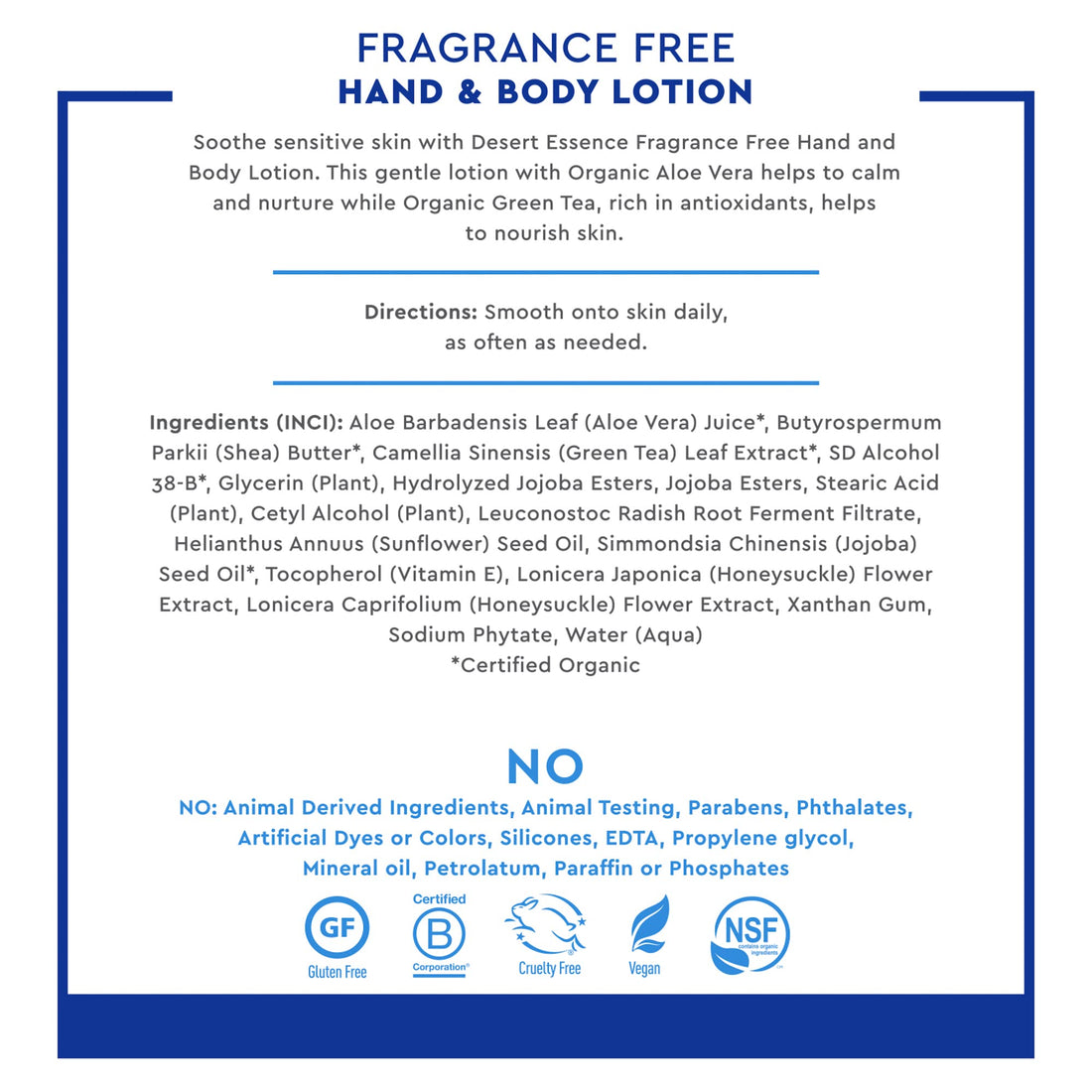 Desert Essence Hand And Body Lotion Fragrance Free 8 Ounces