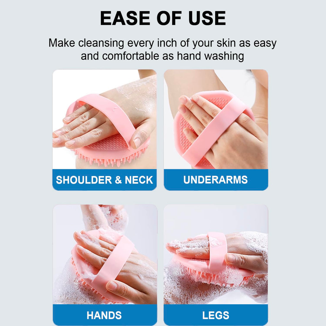 Silicone Body Scrubber, Exfoliating Body Scrubber for Sensitive Skin, Non-Slip Shower Scrubber for Body, Silicone Body Brush for Showering, Charcoal, Effective Showering Exfoliation, Gentle Massage