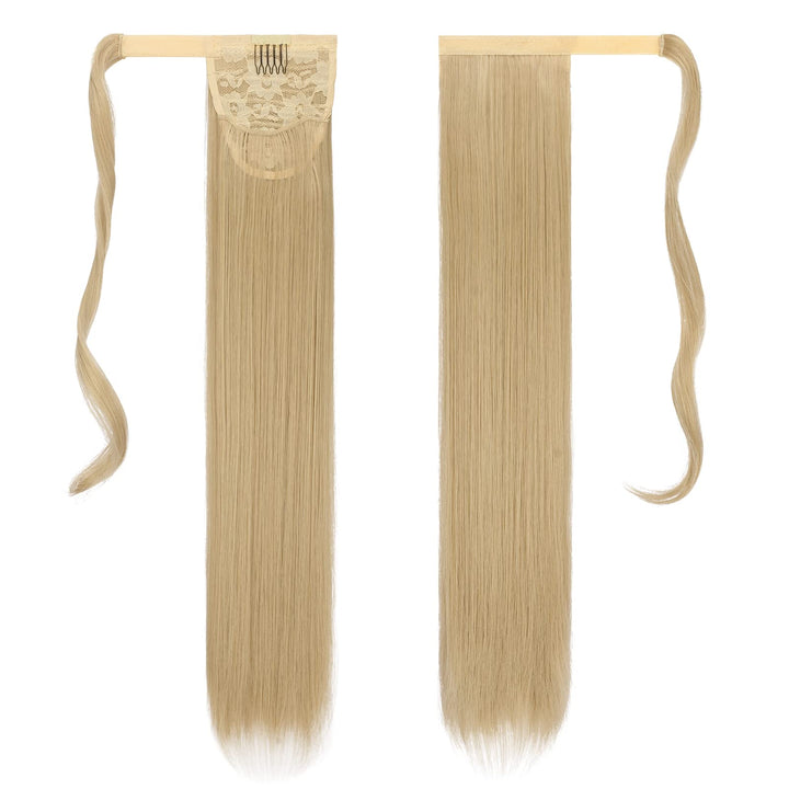 FESHFEN Straight Ponytail Extensions 28 Inch Long Wrap Around Synthetic Hair Piece Clip in Ponytail Hair Extensions Hairpiece for Women Girls 150g