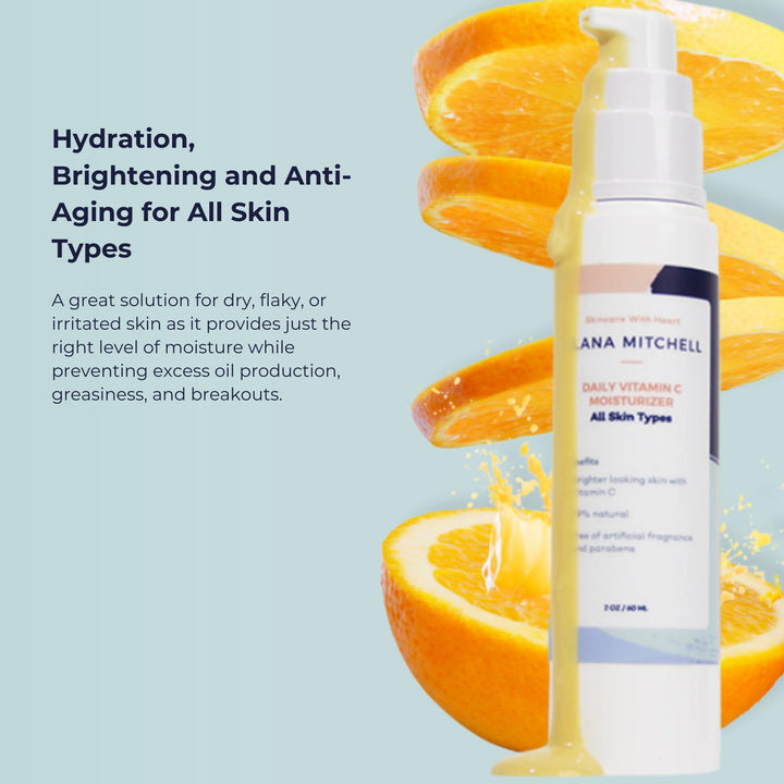 Amazing Anti Aging Hydrating Vitamin C Moisturizer, Daily Use Cream By Alana Mitchell With Natural Ingredients Light Citrus Aroma-Dry/Irritated Skin Treatment Formula For All Skin Types
