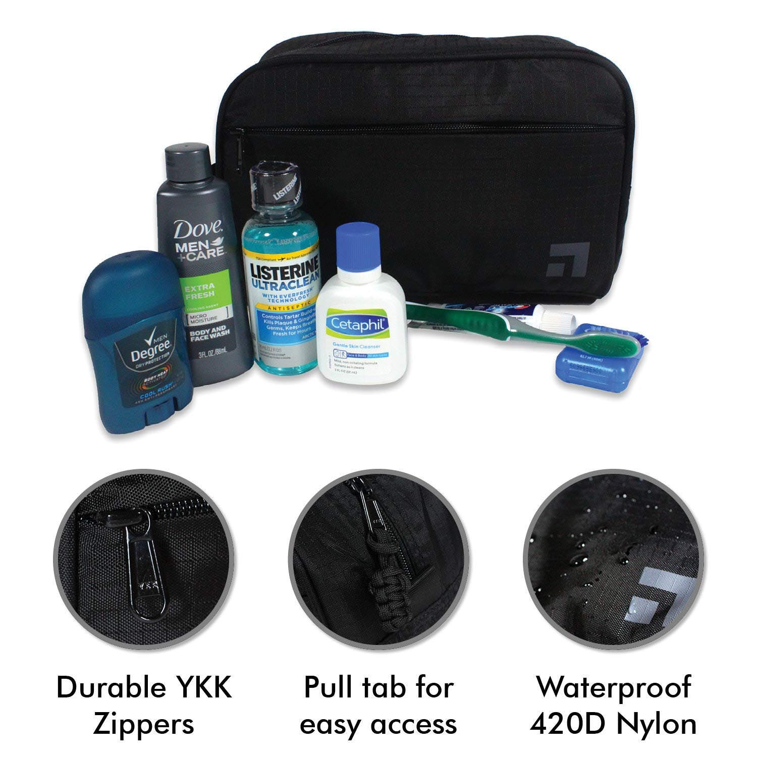 Slate Travel Waterproof Nylon Dopp Kit - Shaving Toiletry Bag Organizer
