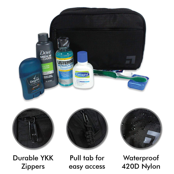 Slate Travel Waterproof Nylon Dopp Kit - Shaving Toiletry Bag Organizer