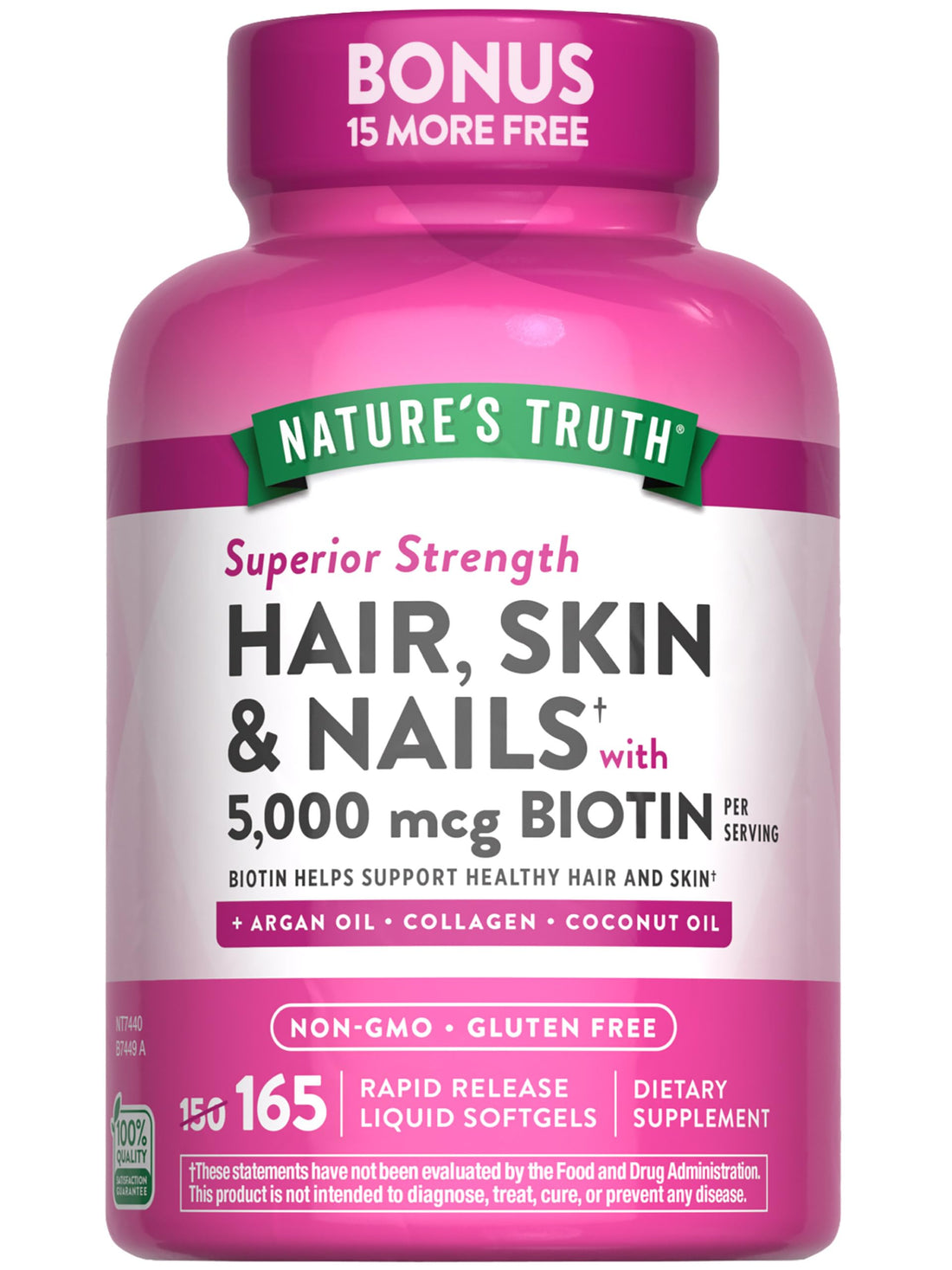 Nature's Truth Hair, Skin & Nails Vitamin | 5000 mcg Biotin | 165 Softgels | with Collagen | Non-GMO & Gluten Free Supplement