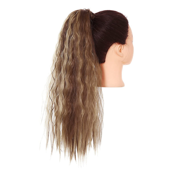 SARLA Fake Ponytail Hair Extension Curly Wavy Synthetic Wrap Around Pony Tail Hairpiece 22 Inch Long for Women Brown with Ash Blonde Highlight
