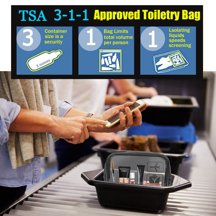 MODENGKONGJIAN TSA Approved Toiletry Bag, 3 Pcs Clear Toiletries Bags Quart Size Travel Makeup Cosmetic Bag for Women Men, Carry on Airport Airline Compliant Bag (Flesh Pink)