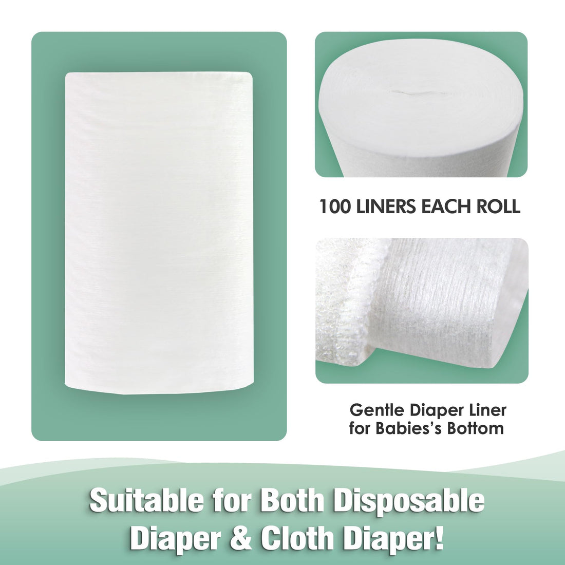 wegreeco Unscented Diaper Liners,Fragance Free and Chlorine Free - 100 Sheets Per Roll (1 Roll)