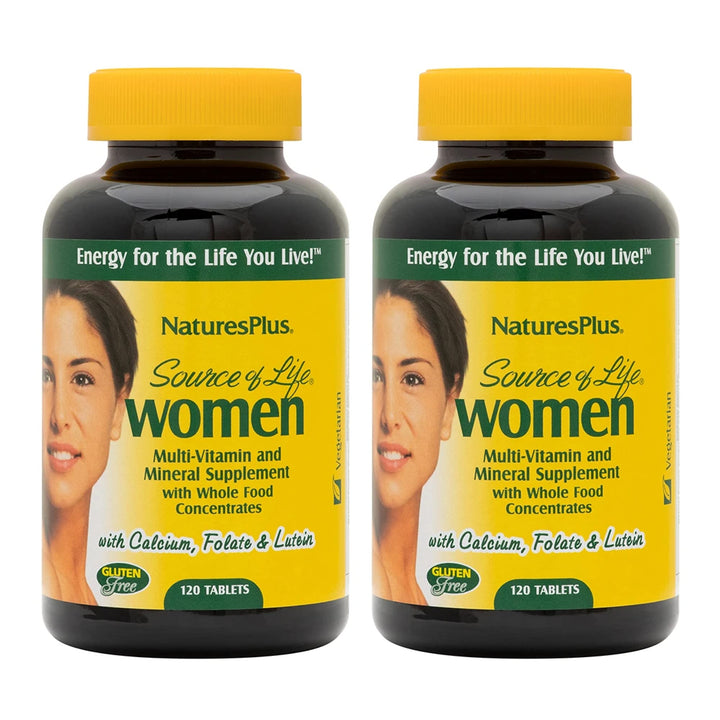 NaturesPlus Source of Life Women Multivitamin - 120 Vegetarian Tablets - Whole Foods, Enzymes & Minerals - Overall Health, Energy - Gluten-Free - 60 Servings