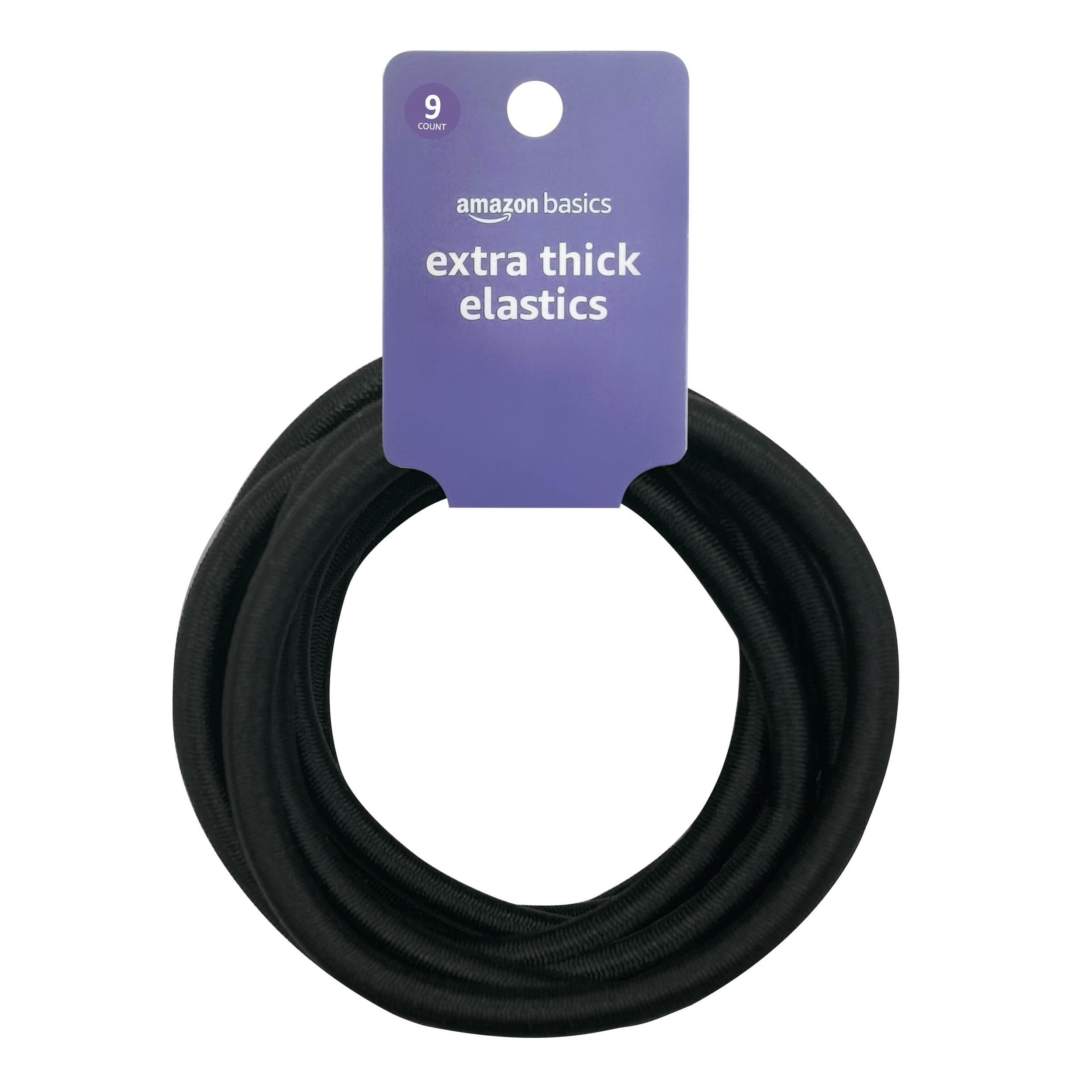 Amazon Basics Extra Long Extra Thick Elastics for Thick Hair, Black, Pack of 9