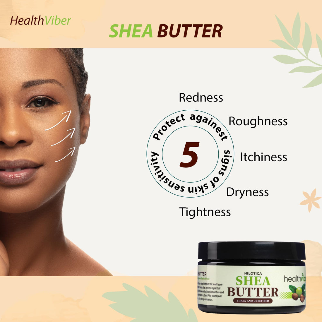HEALTHVIBER Organic Shea Butter 4oz - Raw Shea Butter for Face, Body & Hair, Pure African Moisturizer, Anti-Aging, Paraben-Free & Fragrance-Free Skincare Solution