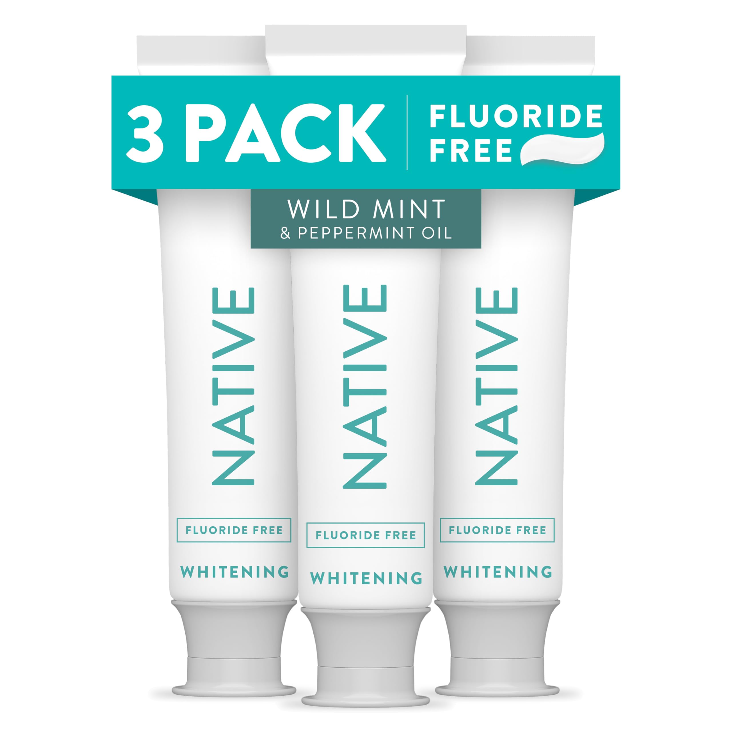 Native Whitening Wild Mint & Peppermint Oil Fluoride Free Toothpaste, 4.1 oz Pack of 3