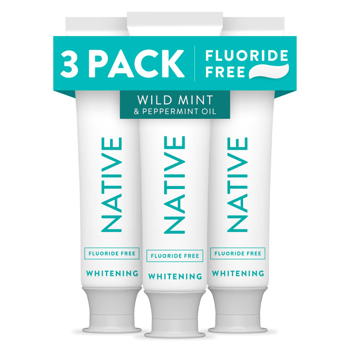 Native Whitening Wild Mint & Peppermint Oil Fluoride Free Toothpaste, 4.1 oz Pack of 3