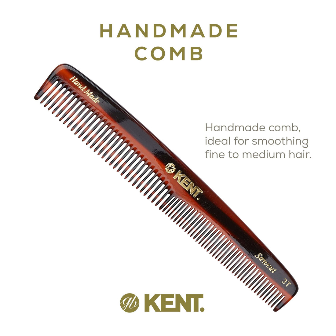 Kent 3T 6 1/2 160mm Handmade Dressing Comb Coarse and Fine Toothed Sawcut (2 PACK)