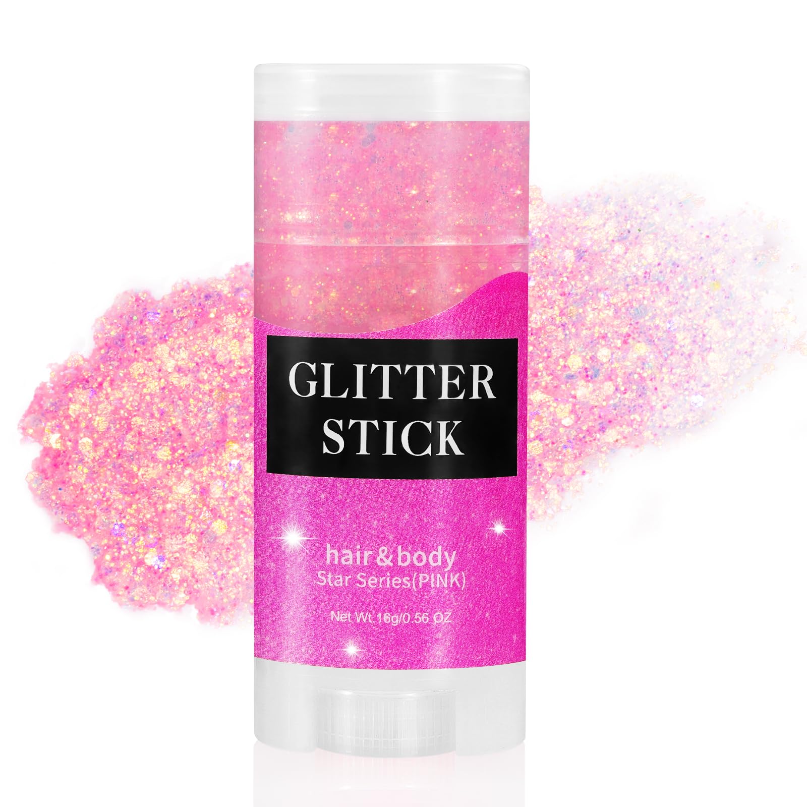 Mysense Pink Body Glitter Stick, Singer Concert Outfit Face Glitter Makeup, Festival Rave Pride Accessories, Hair Glitter Gel for Kids Women, Sparkling Mermaid Sequin Chunky Glitter Face Paint, 0.56oz
