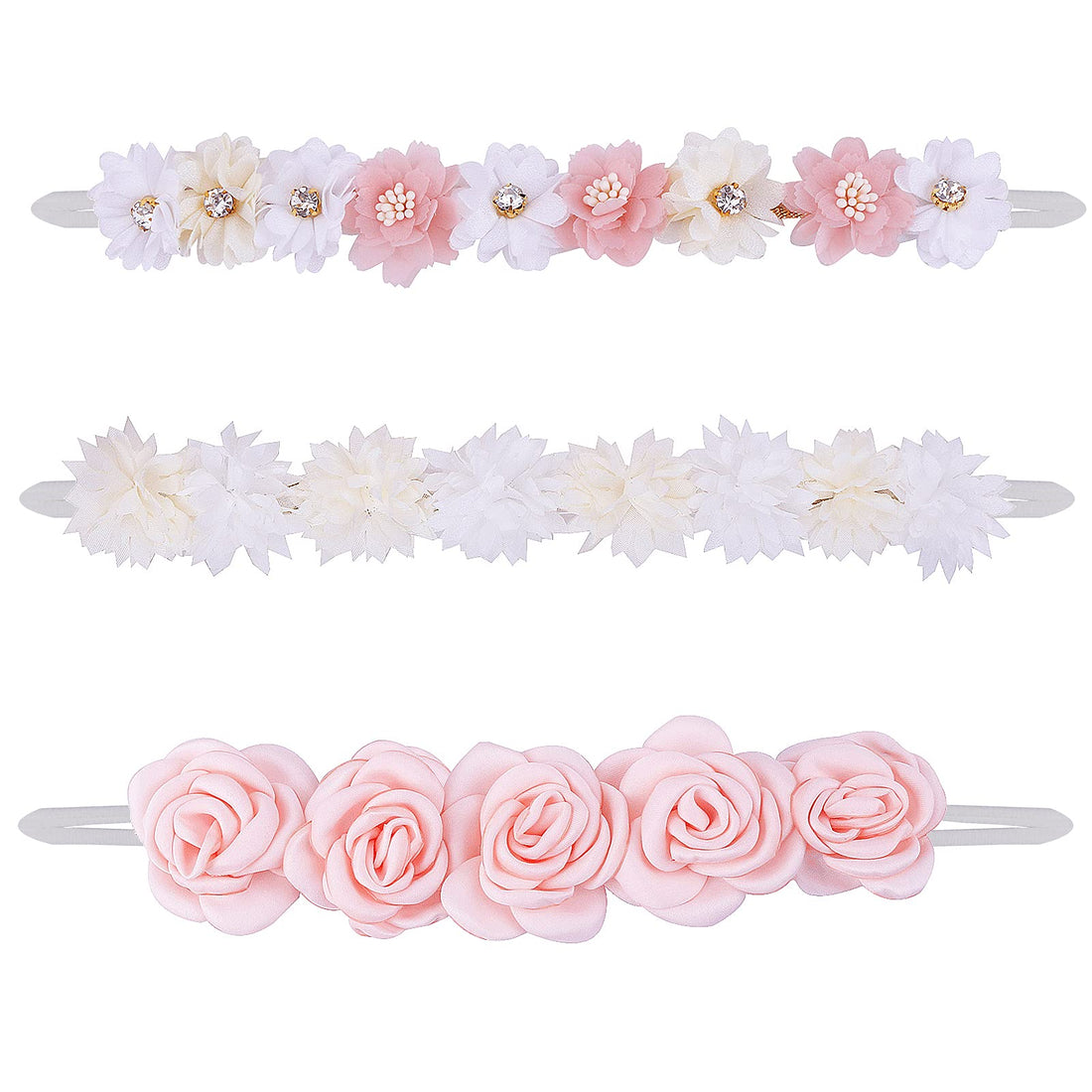 mligril 3pcs Baby Girl Floral Headbands Set-Elastic Hair Band Crown Flower Wraps for Newborn Infant Toddler (3, Pink)