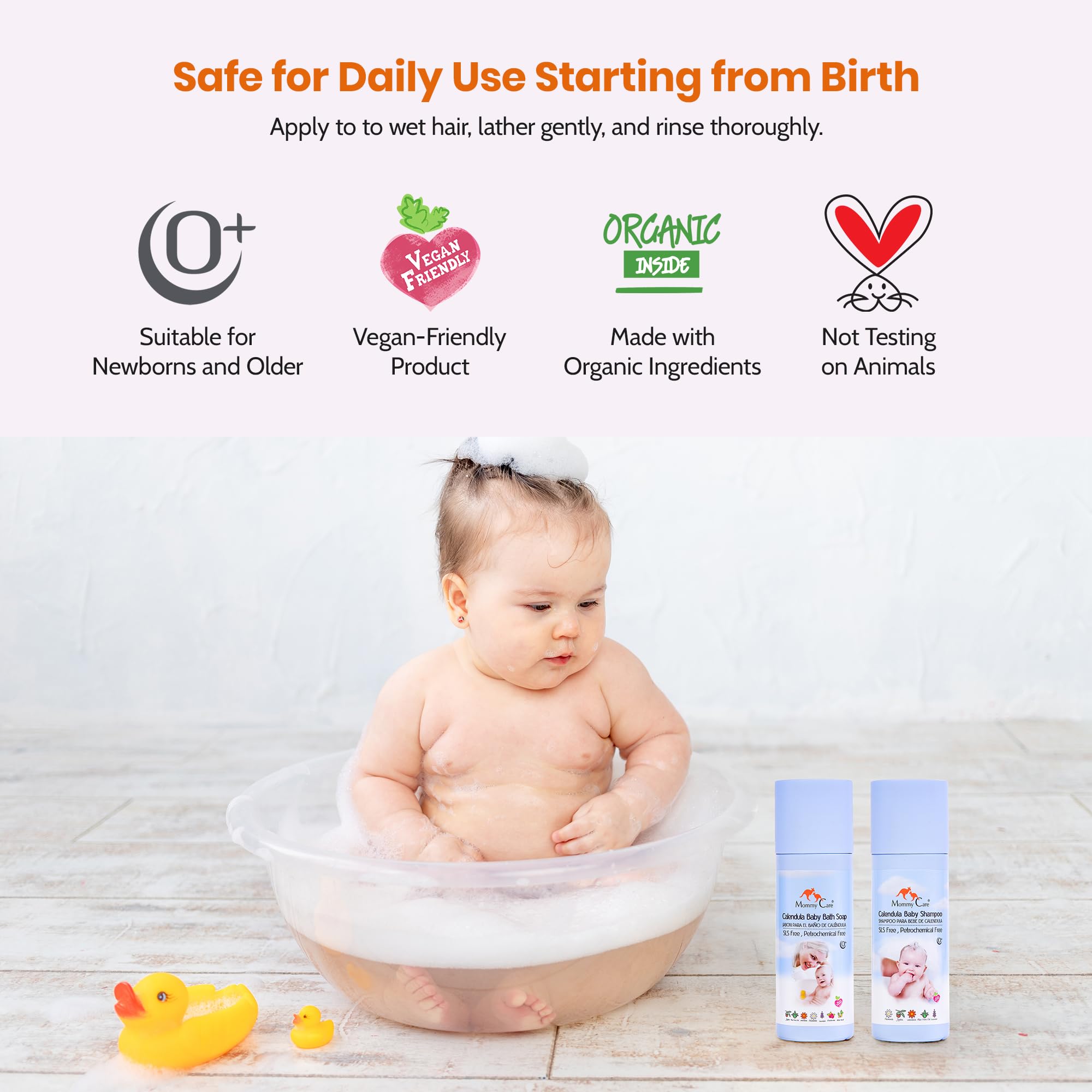 Mommy Care Natural Baby Shampoo – Gentle & Nourishing Calendula Shampoo for Newborns, SLS-Free, Vegan & Cruelty-Free, 200 ml / 6.76 fl oz