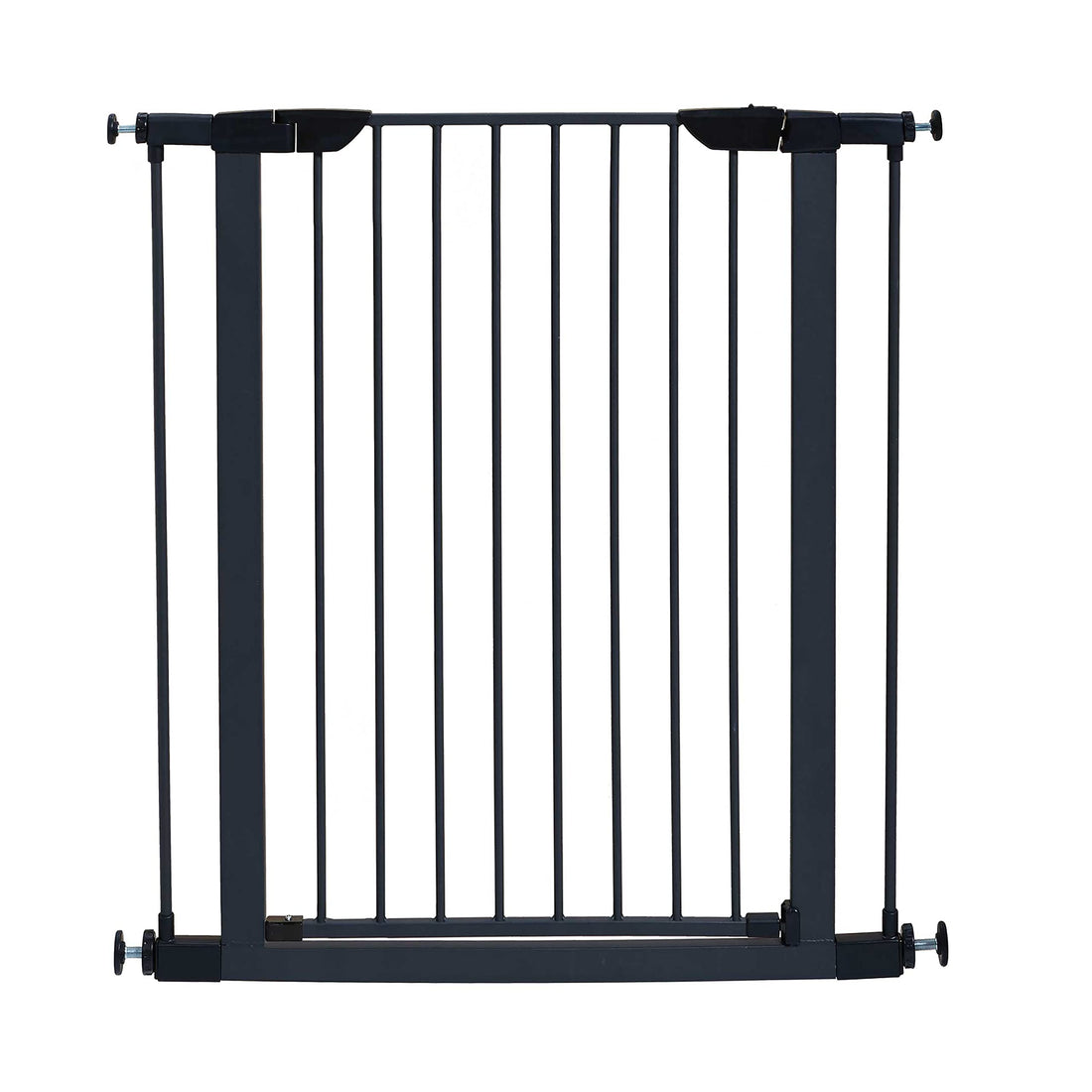 MidWest Homes for Pets 39 Inches Tall Walk-Through Steel Pet Gate, Pressure Mounted Dog Gate Measures 29-38 Inches Wide & Includes Two 3-Inch-Wide Extensions, Graphite
