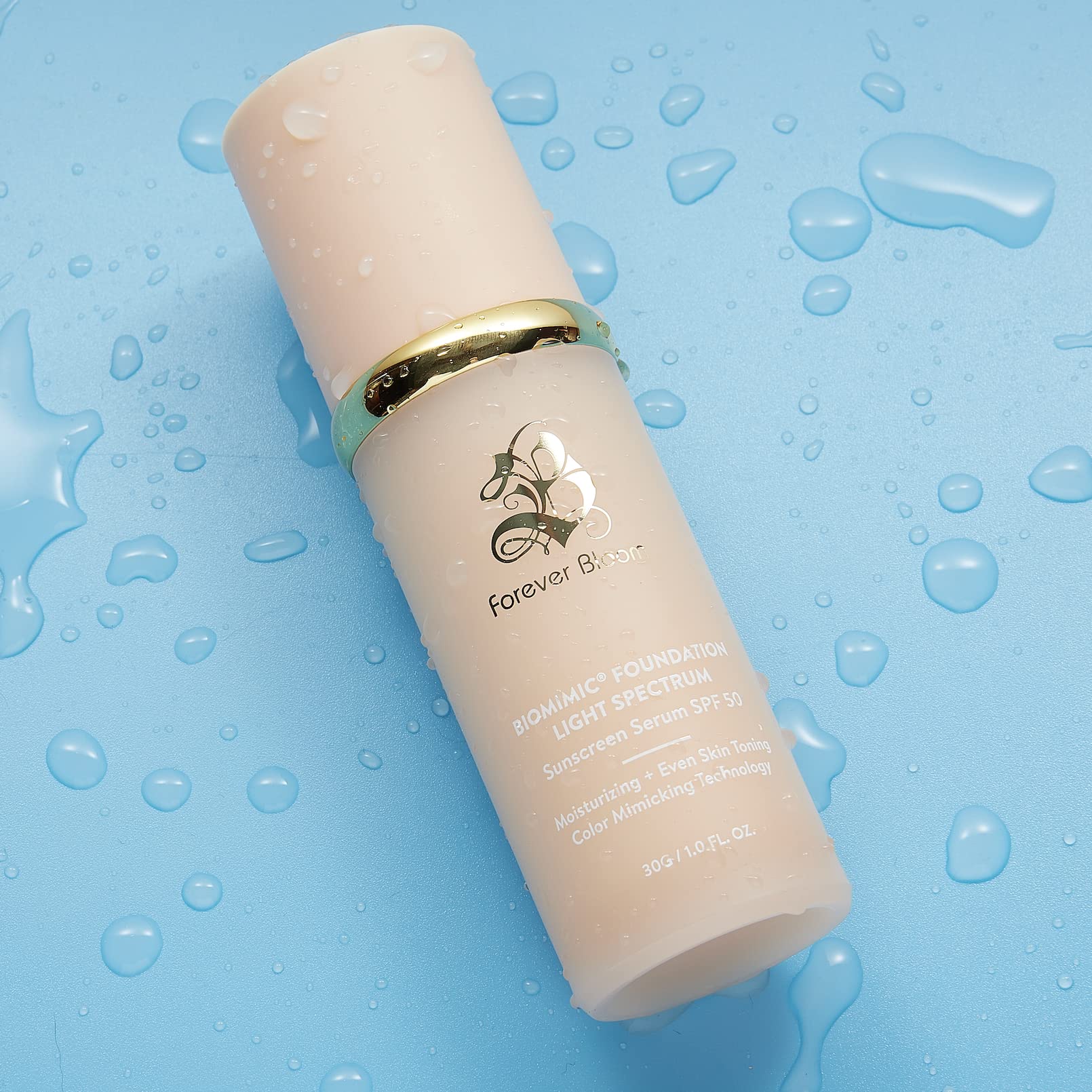 Bio Mimic Foundation Light Spectrum by Forever Bloom; Hydrating, Anti-Aging, Concealing, Evening skin tone, Protecting from Sun with SPF50; Lifestyle Lightweight Foundation for Gym, Sports, Dancing